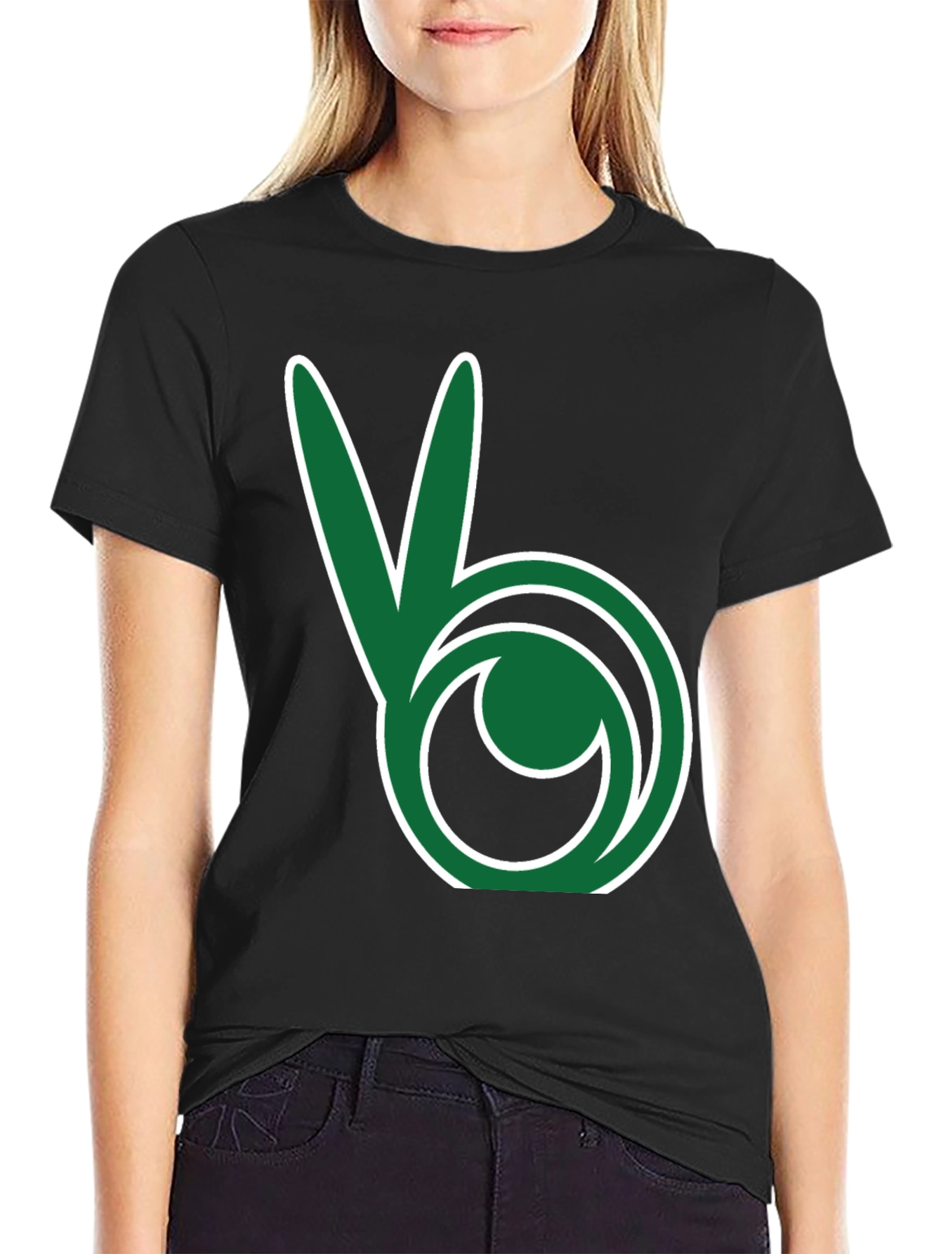 Green Peace Sign Black T-Shirt