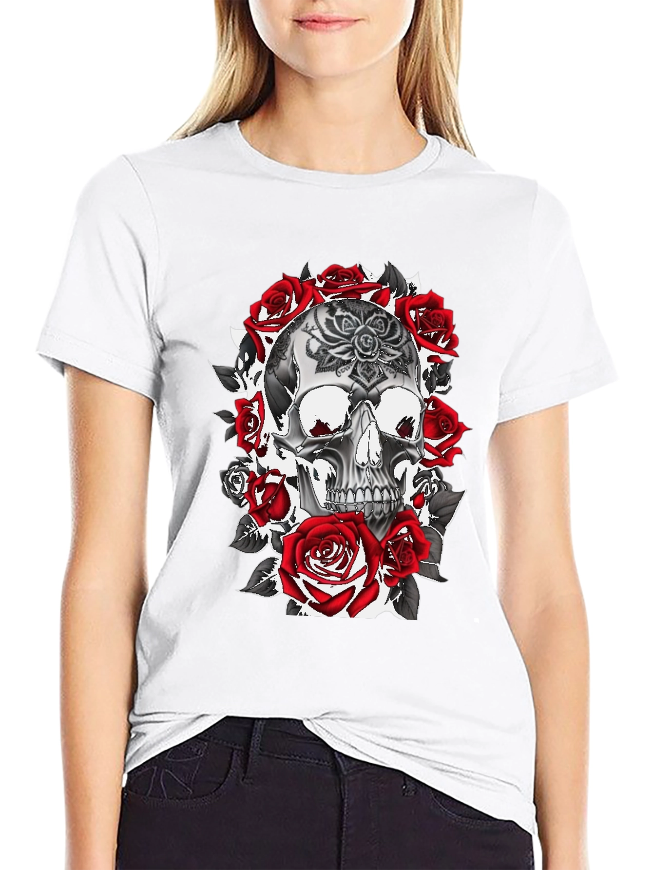 Skull & Roses Graphic Tee - Gothic Style