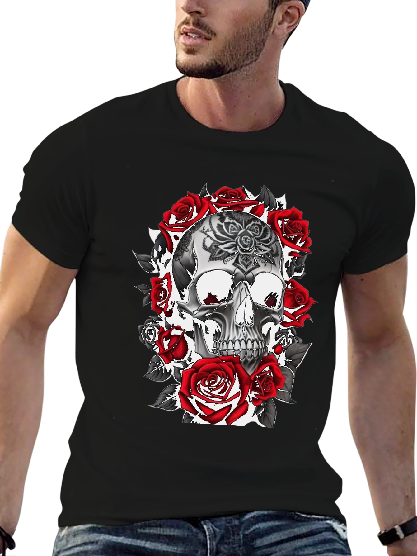 Skull & Roses Graphic Tee - Gothic Style