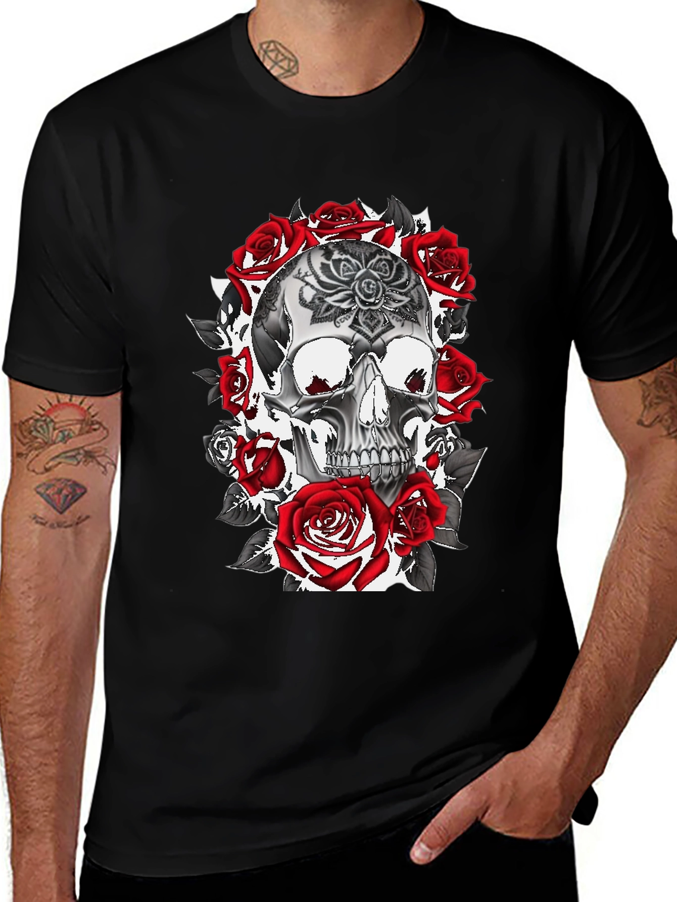 Skull & Roses Graphic Tee - Gothic Style