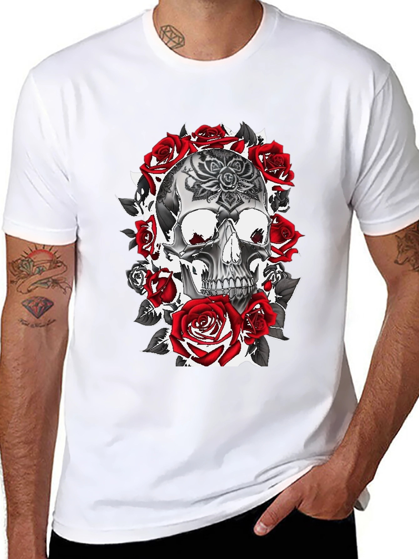 Skull & Roses Graphic Tee - Gothic Style