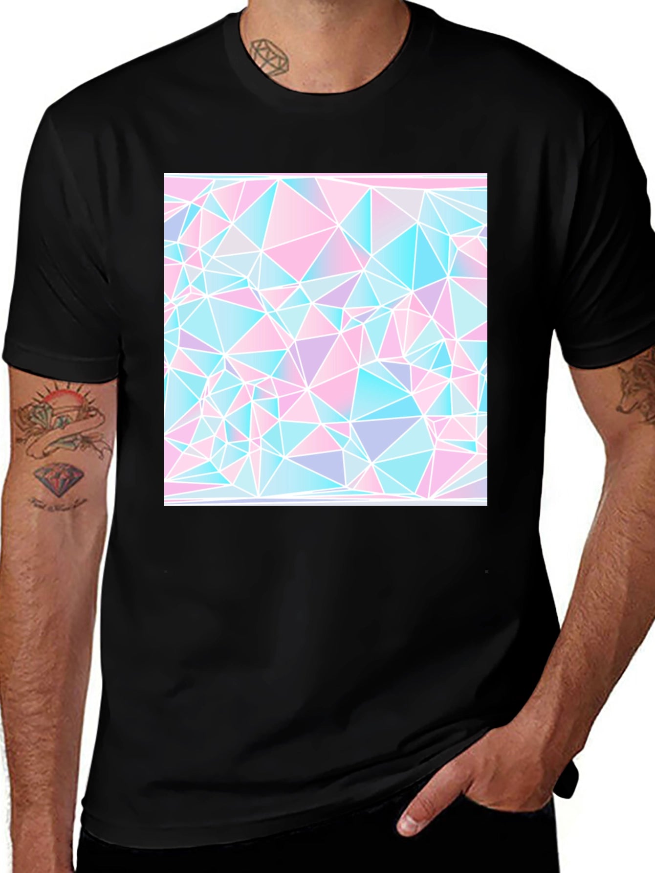 Geometric Triangle Print Black Tee
