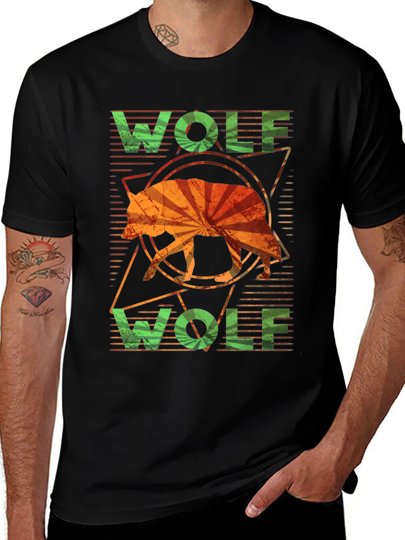 Geometric Wolf Graphic Tee - Stylish Mens Casual T-Shirt