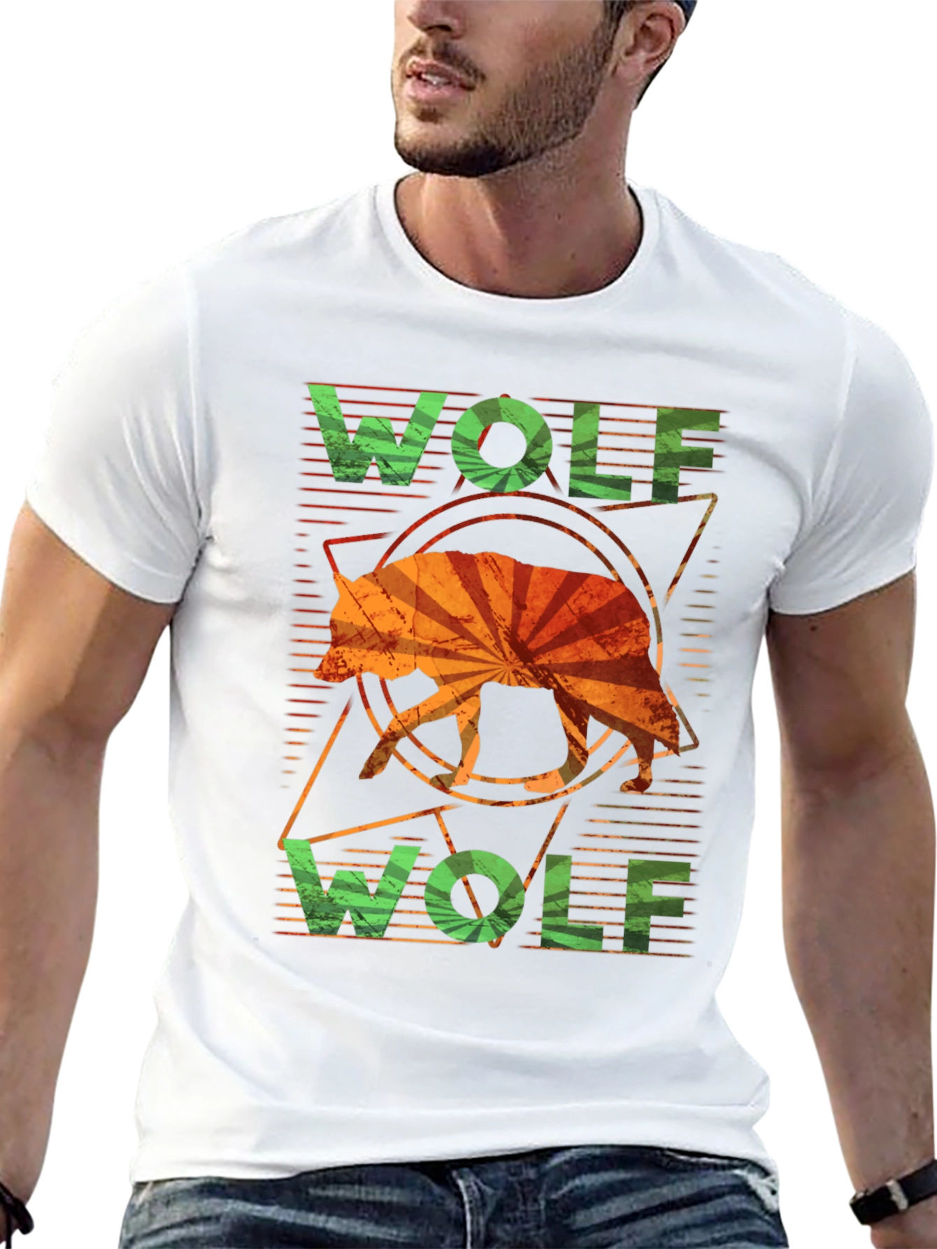 Geometric Wolf Graphic Tee - Stylish Mens Casual T-Shirt