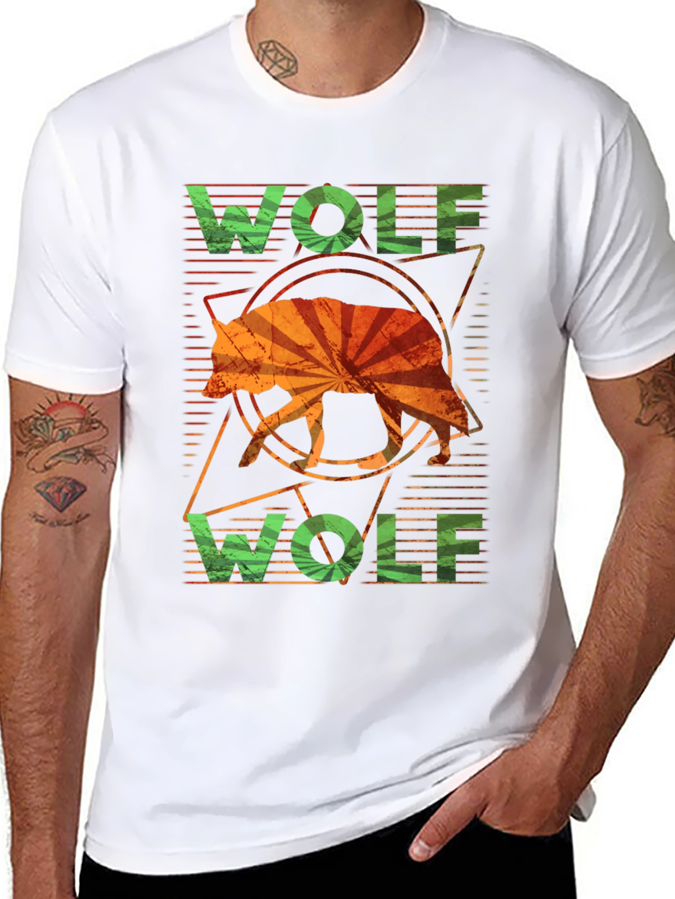Geometric Wolf Graphic Tee - Stylish Mens Casual T-Shirt