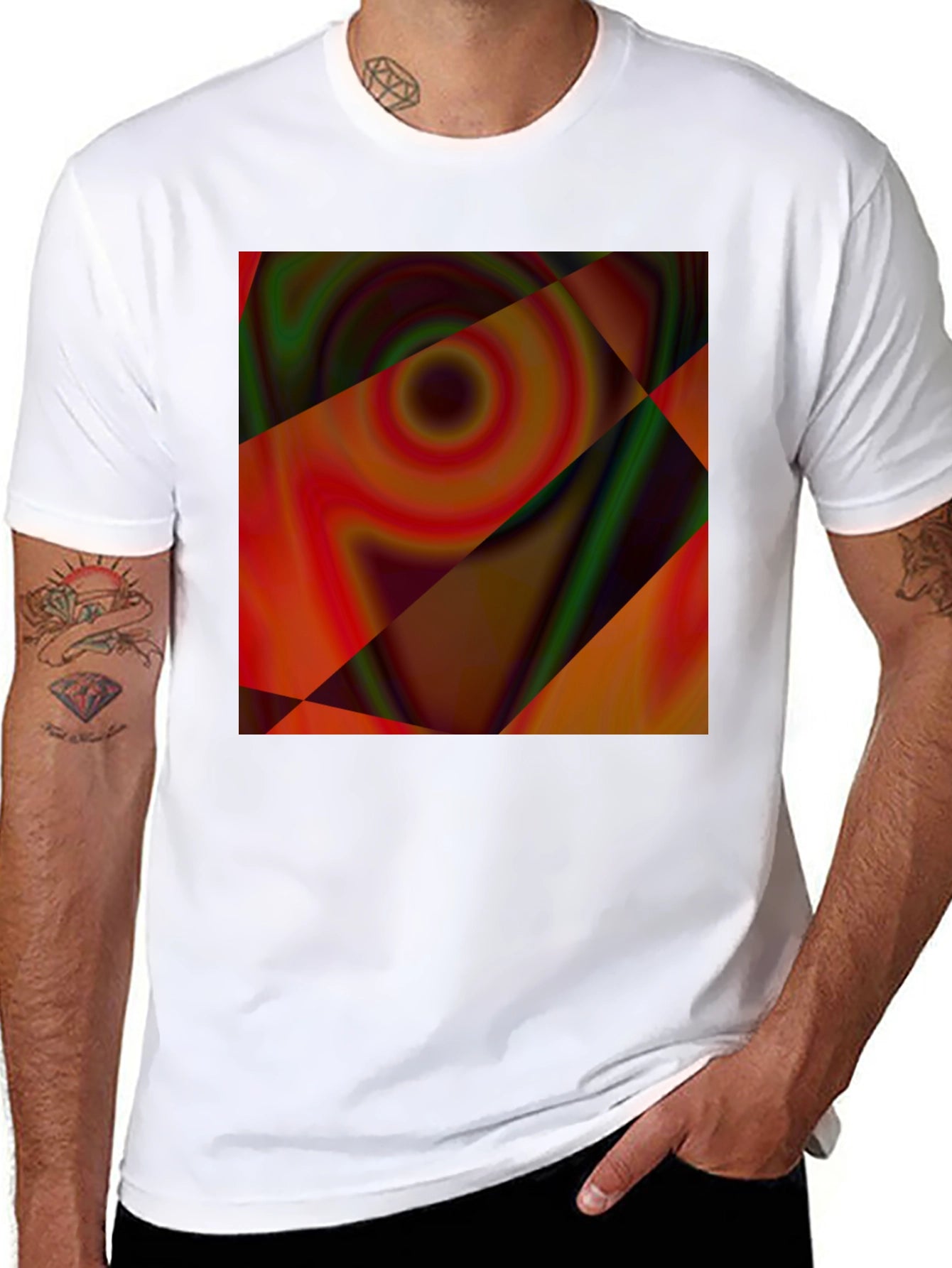 Abstract Geometric Swirl Graphic Tee - Black