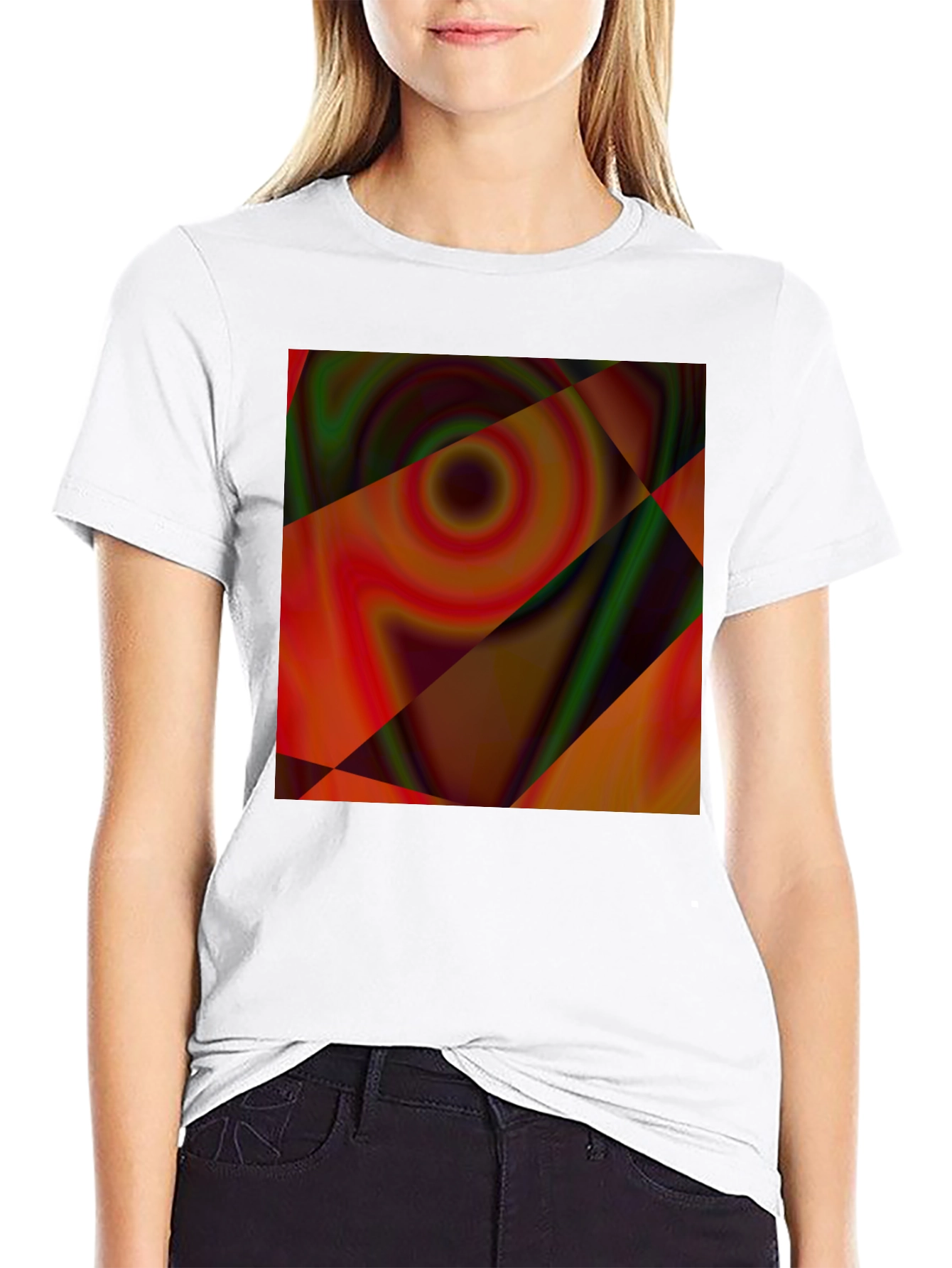 Abstract Geometric Swirl Graphic Tee - Black