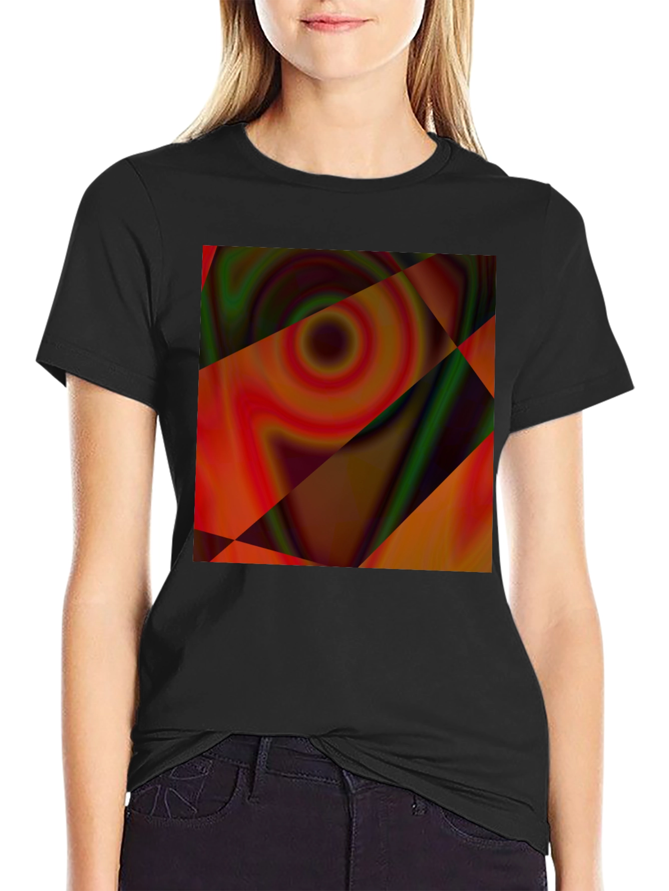 Abstract Geometric Swirl Graphic Tee - Black