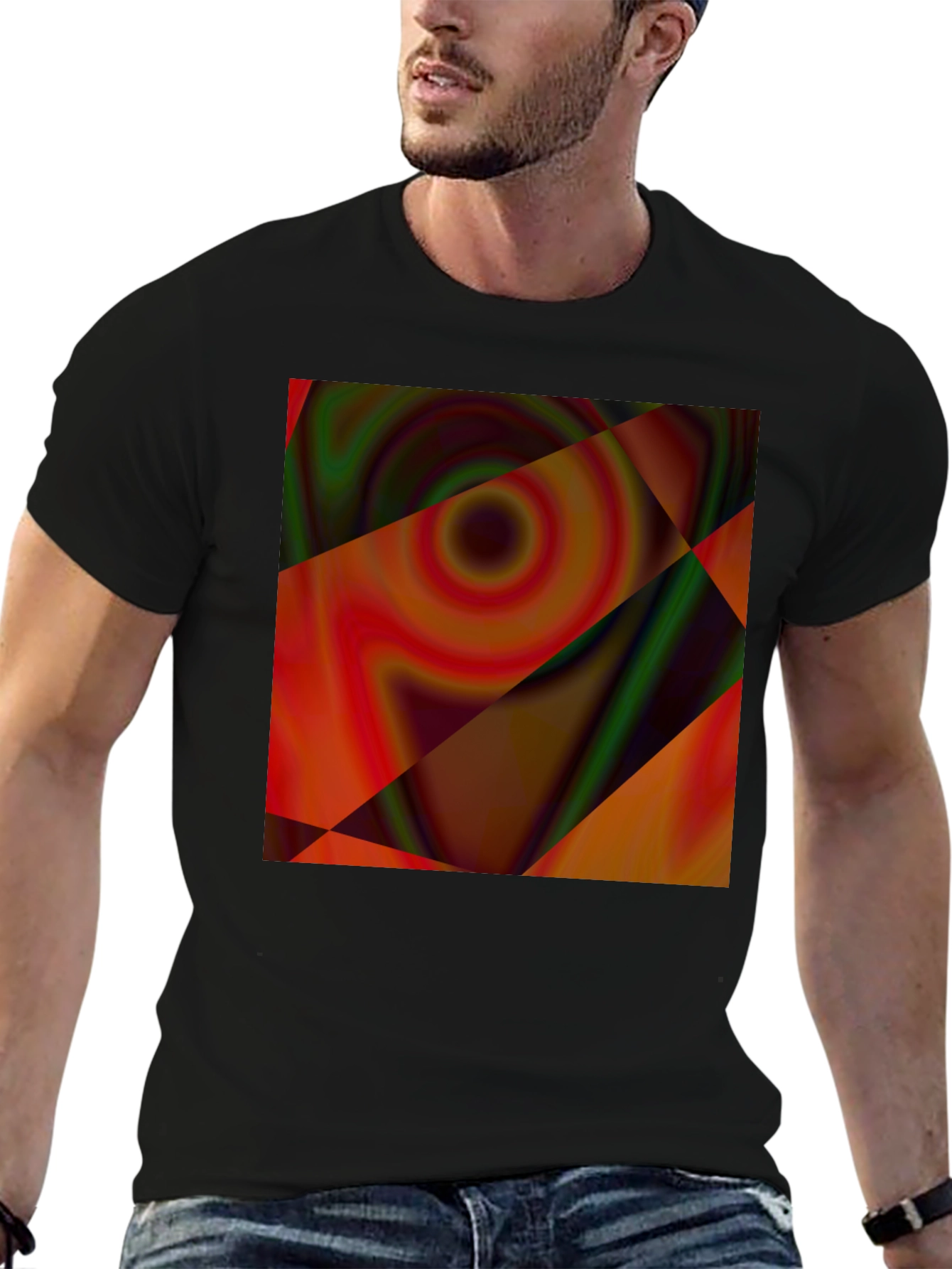 Abstract Geometric Swirl Graphic Tee - Black