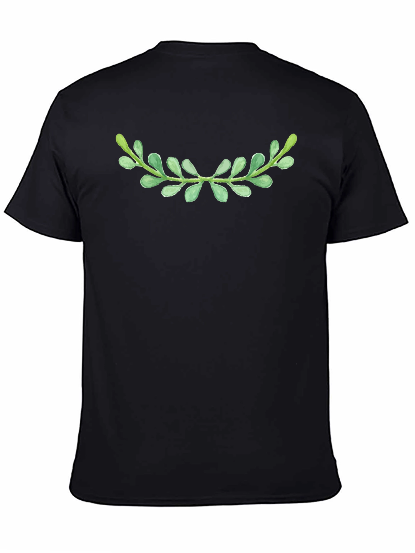 Green Laurel Leaf Black T-Shirt