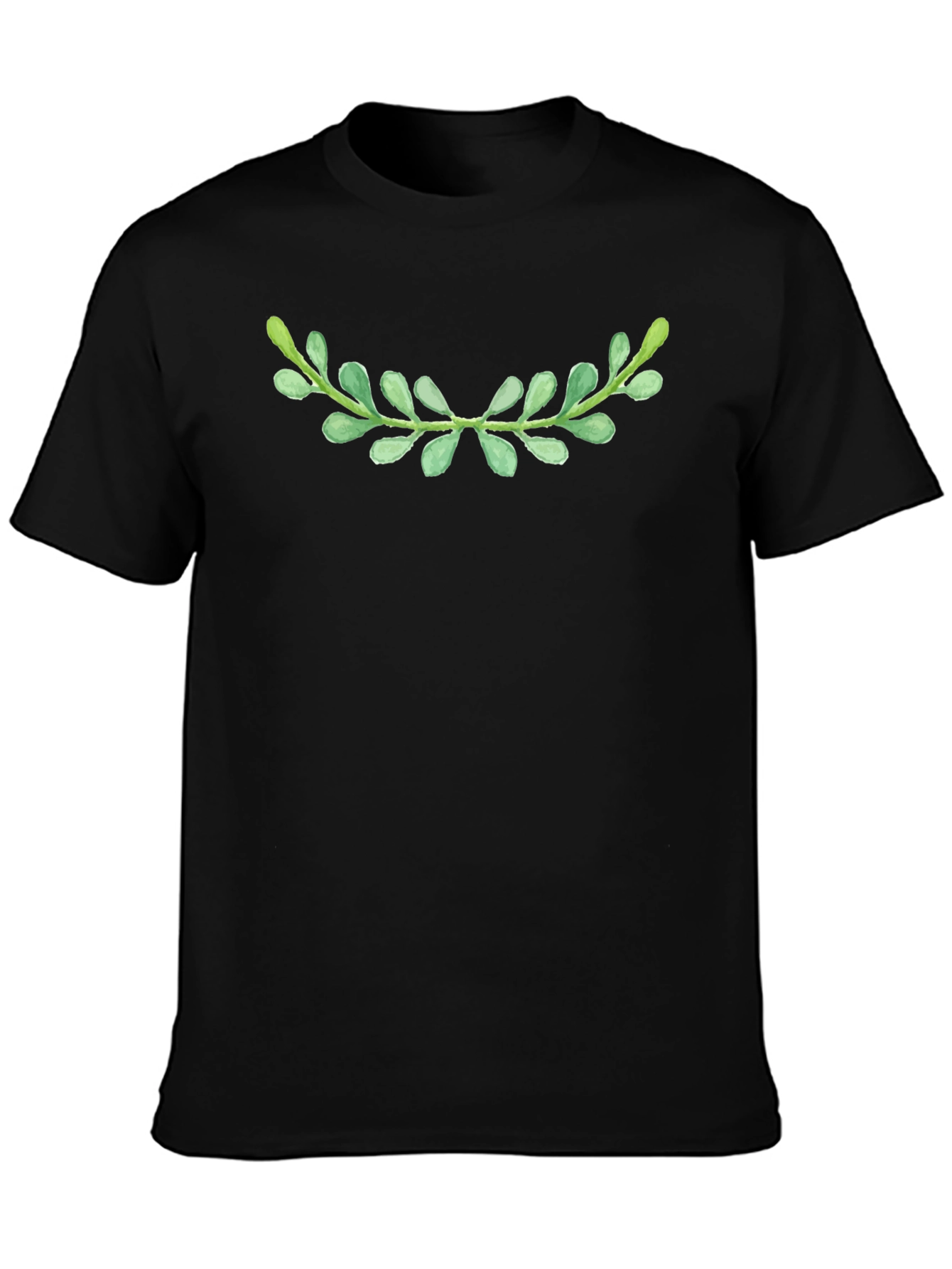 Green Laurel Leaf Black T-Shirt