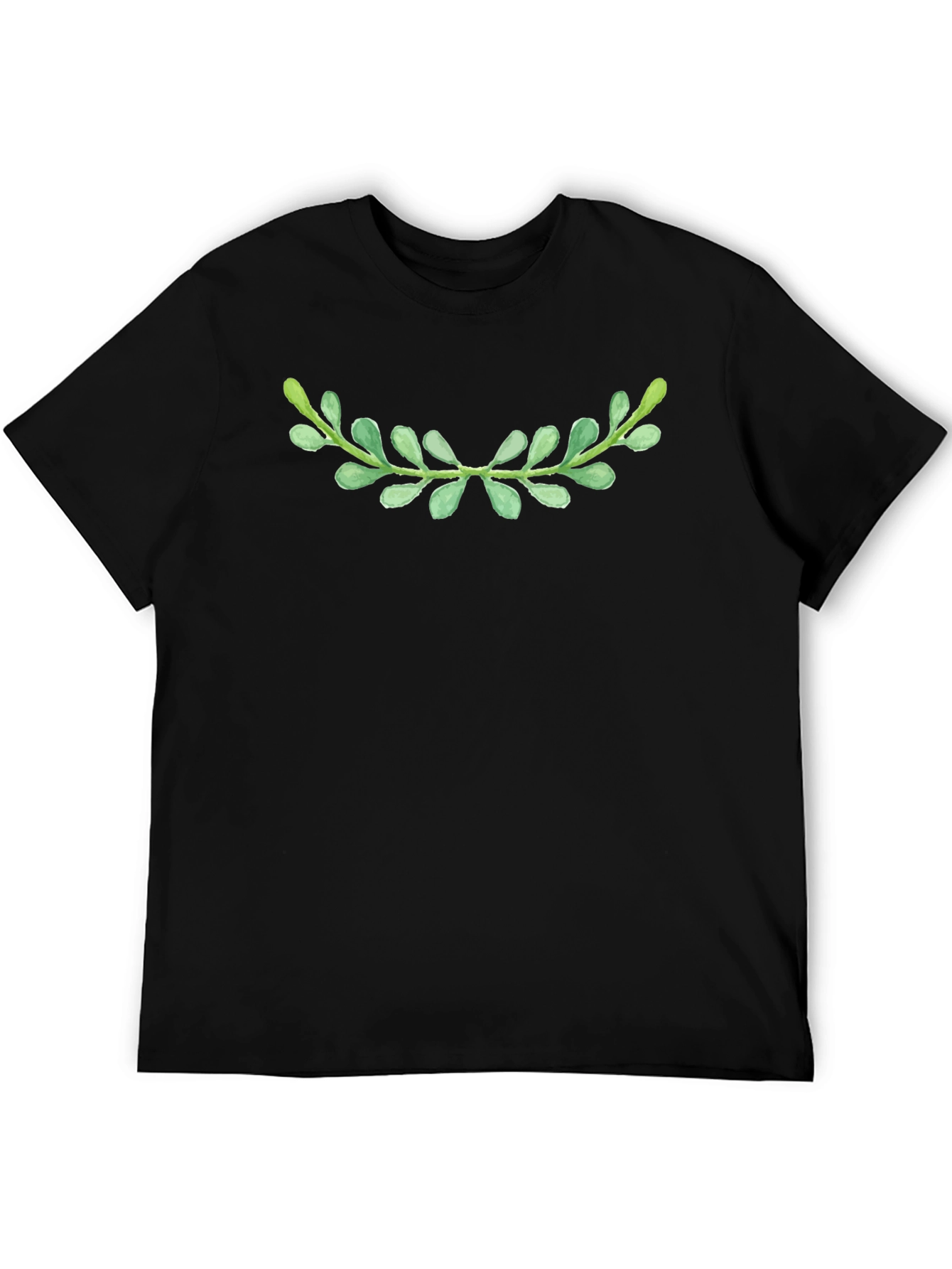 Green Laurel Leaf Black T-Shirt