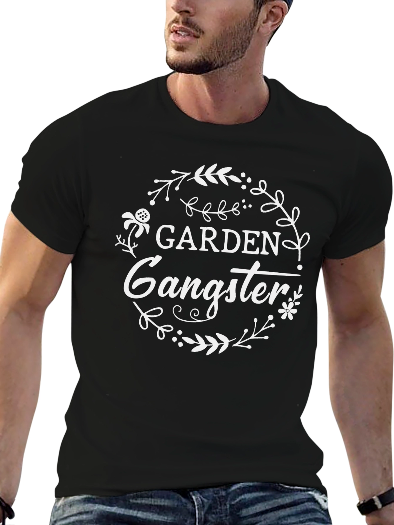 Garden Gangster Graphic Tee - Black Cotton T-Shirt