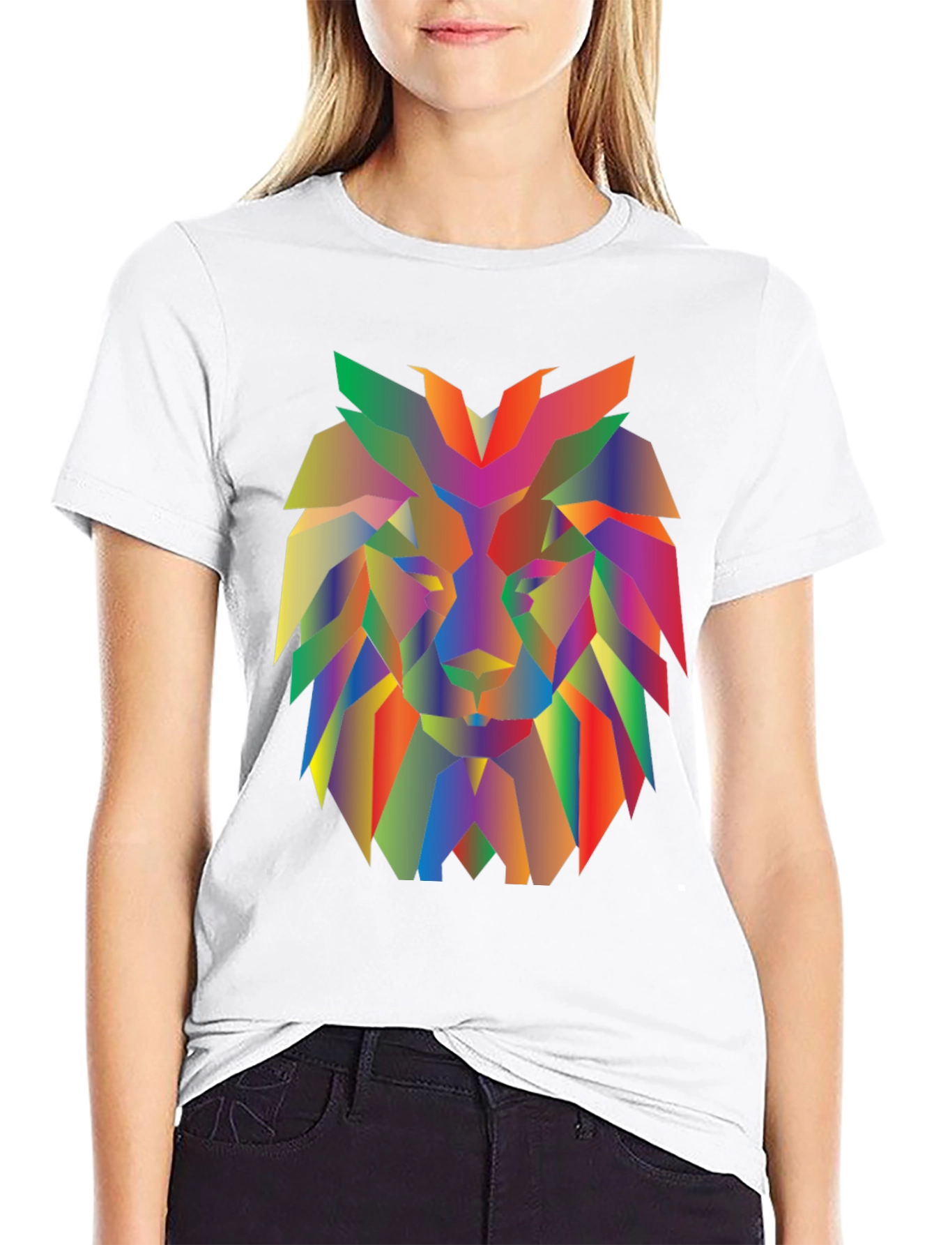 Geometric Lion Graphic Tee - Modern Mens Black T-Shirt