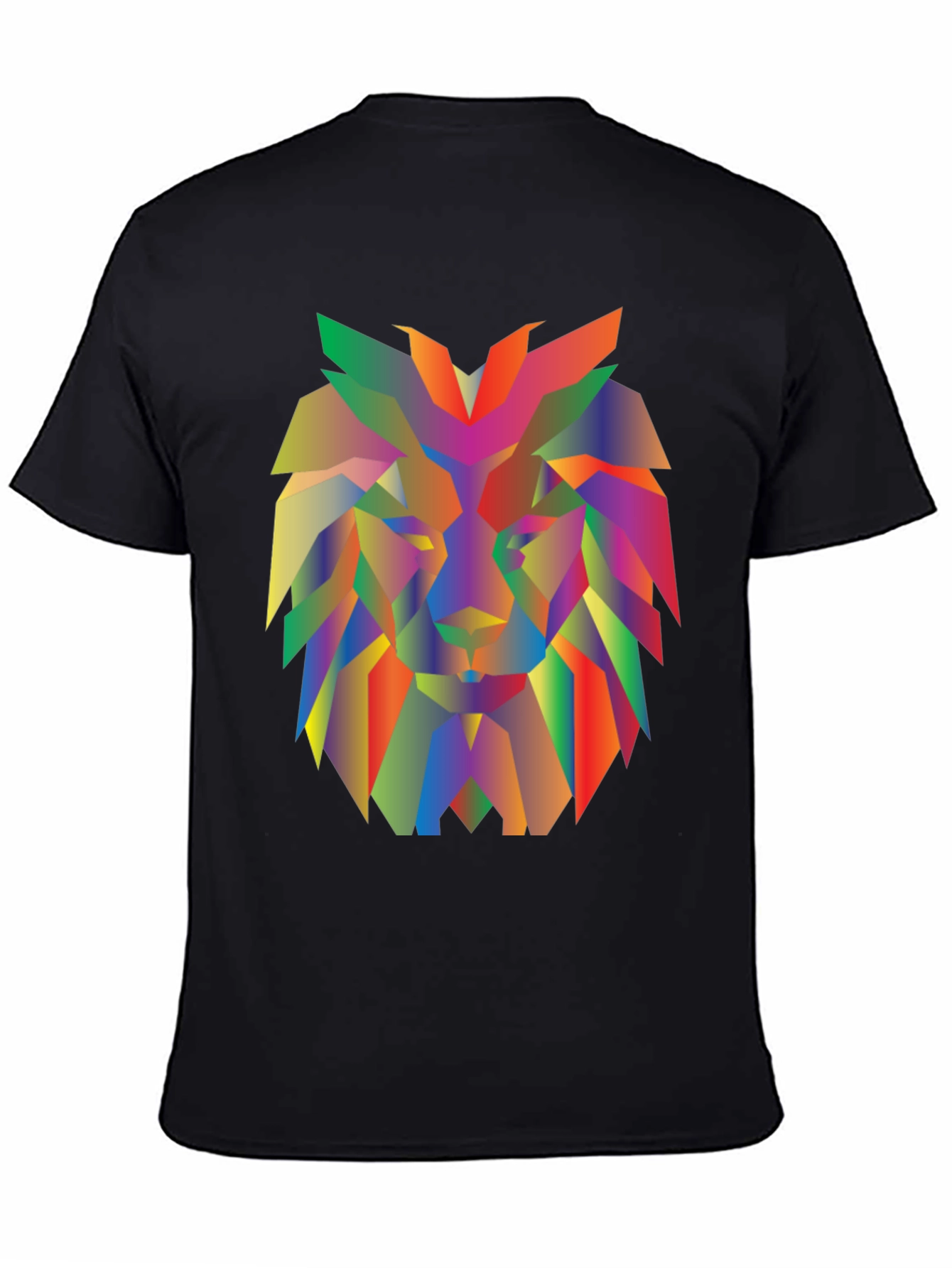 Geometric Lion Graphic Tee - Modern Mens Black T-Shirt