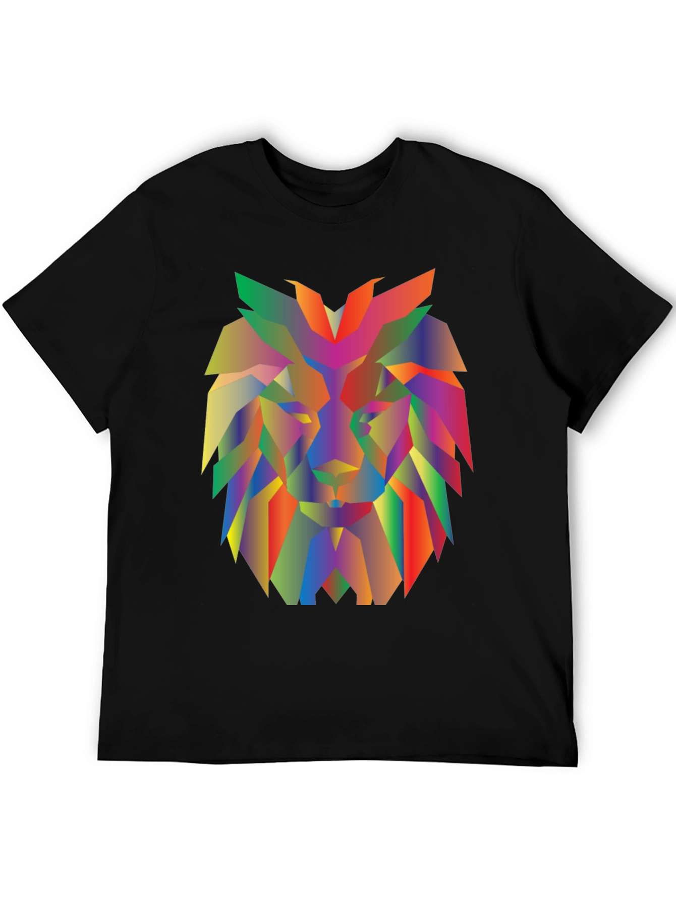 Geometric Lion Graphic Tee - Modern Mens Black T-Shirt