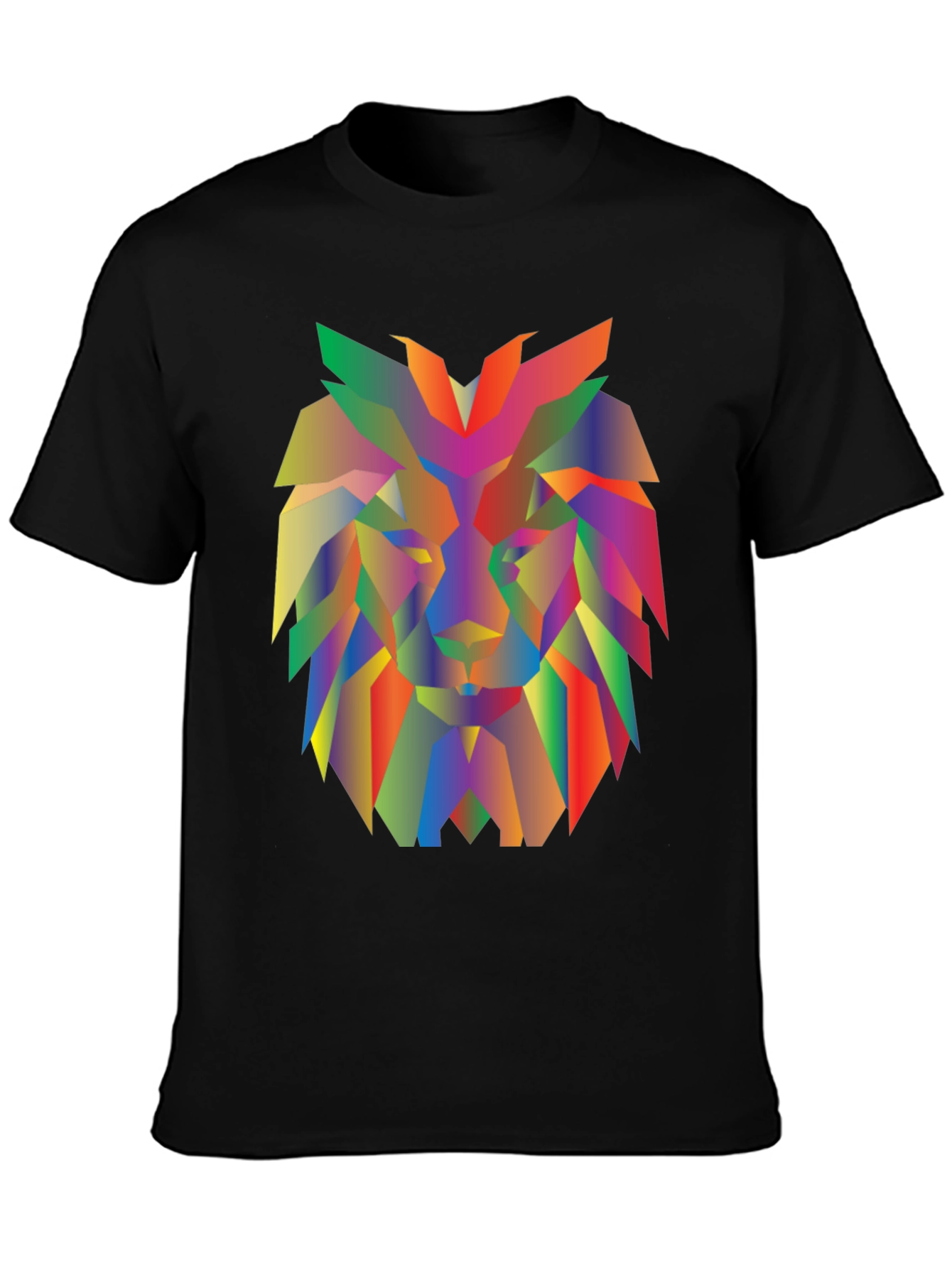 Geometric Lion Graphic Tee - Modern Mens Black T-Shirt