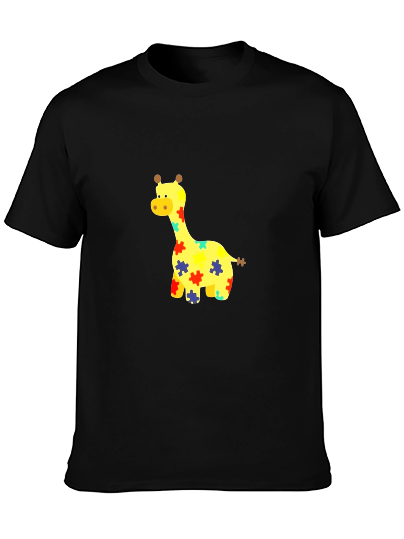 Giraffe Puzzle Piece Graphic Tee - Black Cotton T-Shirt