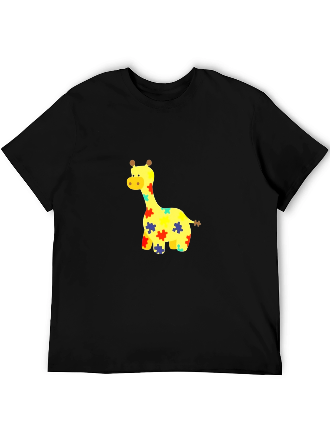 Giraffe Puzzle Piece Graphic Tee - Black Cotton T-Shirt