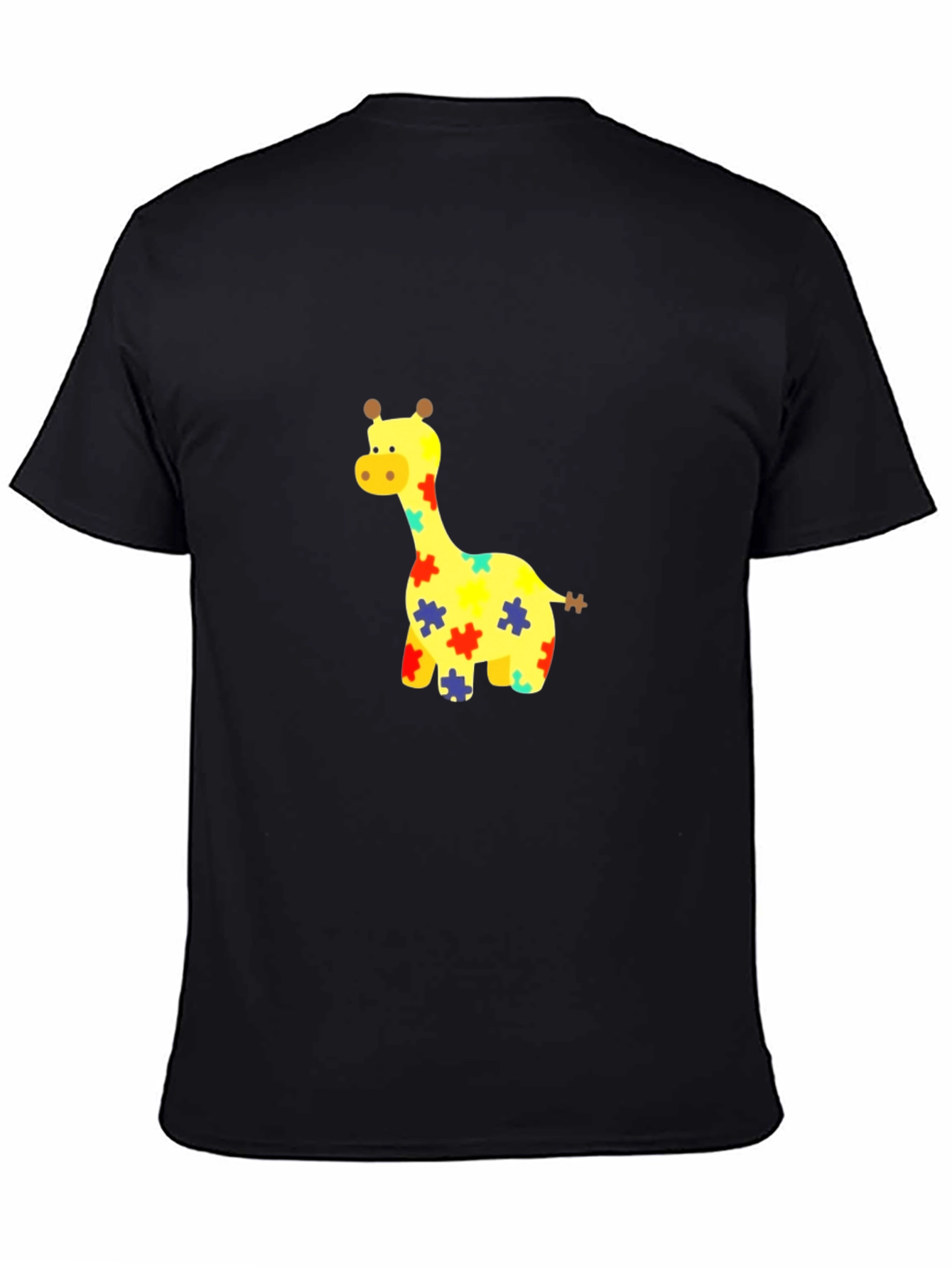 Giraffe Puzzle Piece Graphic Tee - Black Cotton T-Shirt