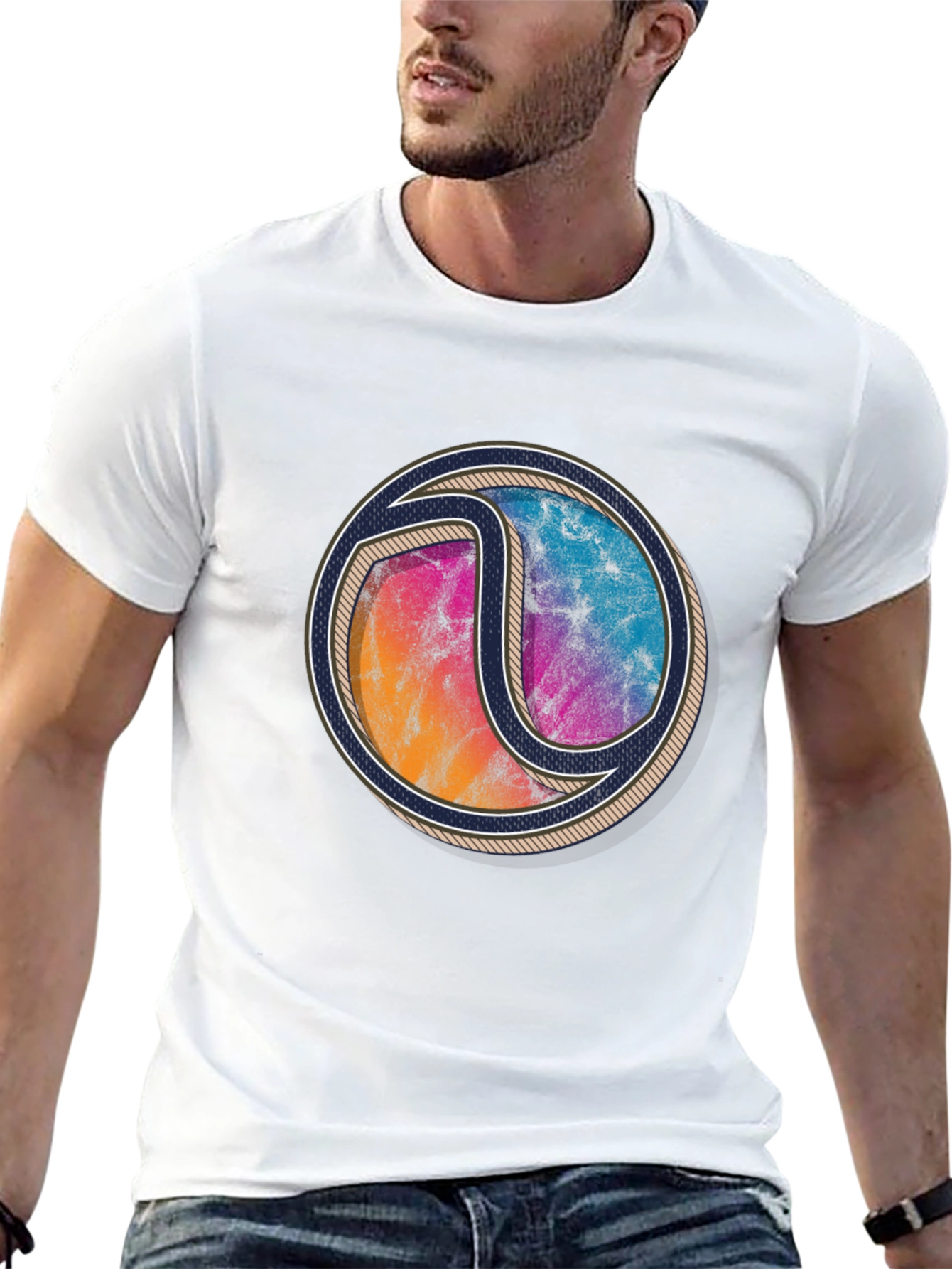 Abstract Circle Graphic Print Crew Neck T-Shirt
