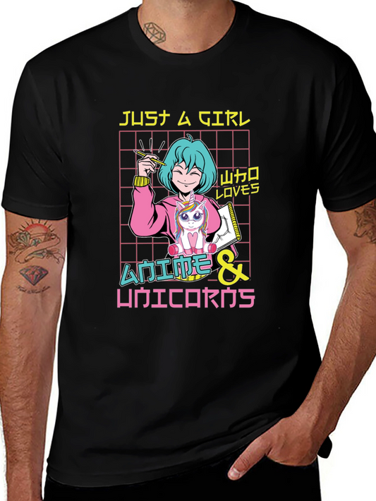 Anime & Unicorns Graphic T-Shirt - Just a Girl Who Loves Anime