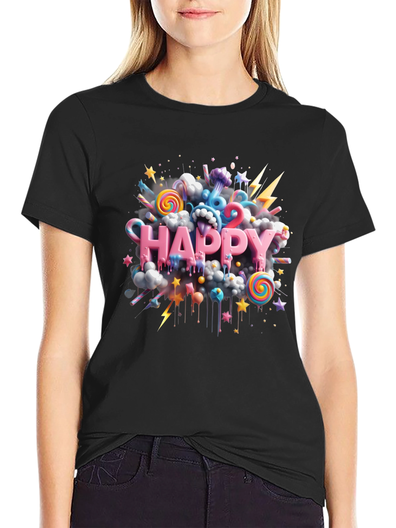 Happy Candy Burst Graphic T-Shirt