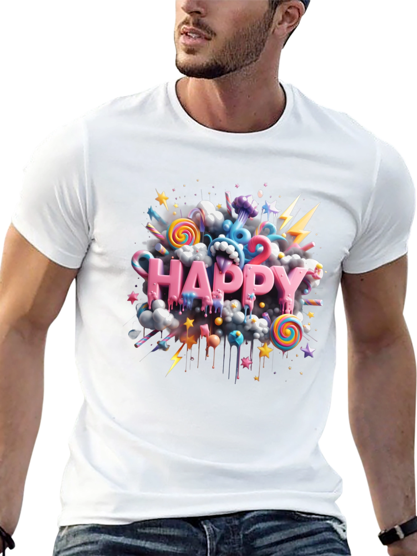 Happy Candy Burst Graphic T-Shirt