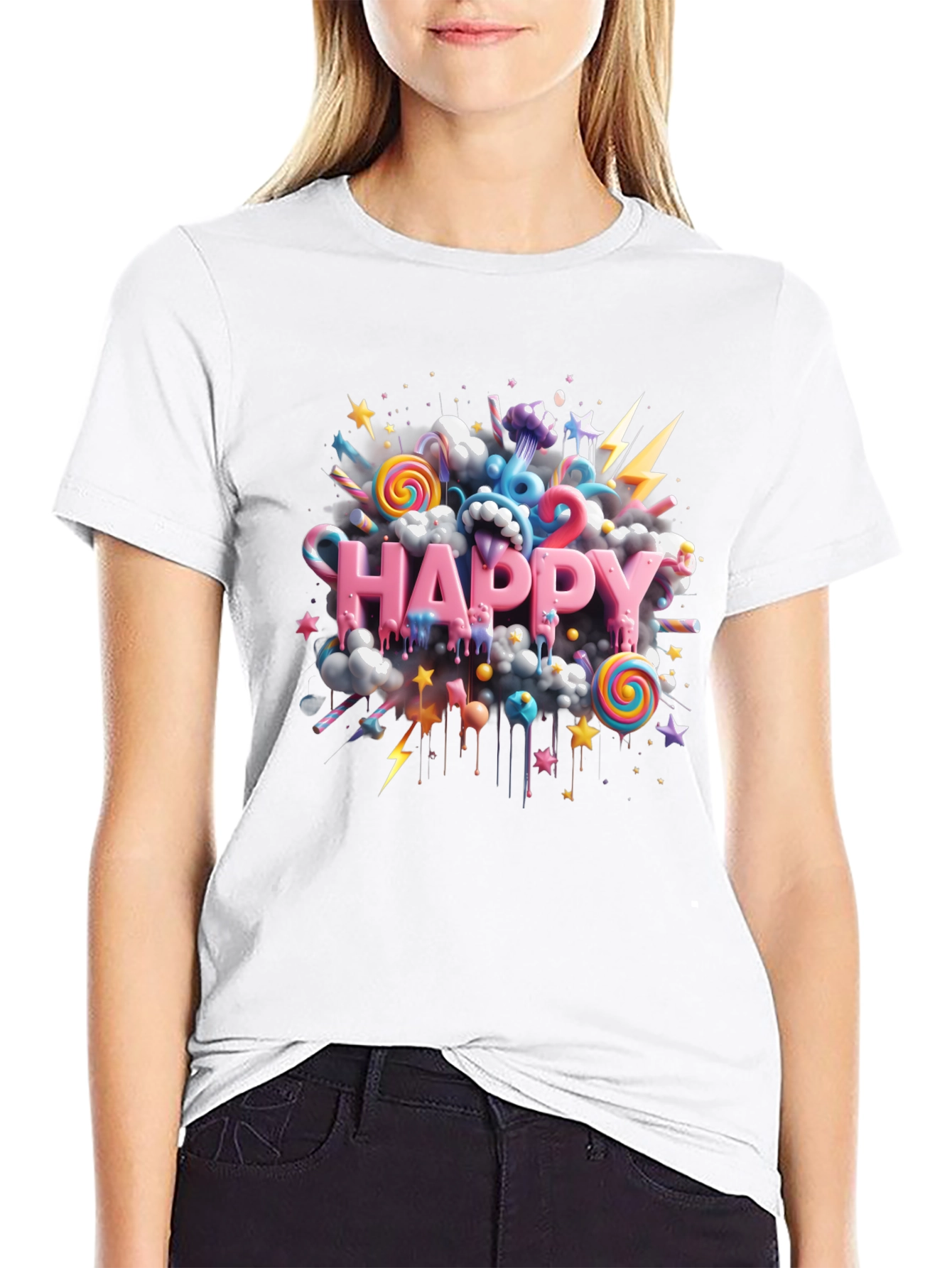 Happy Candy Burst Graphic T-Shirt