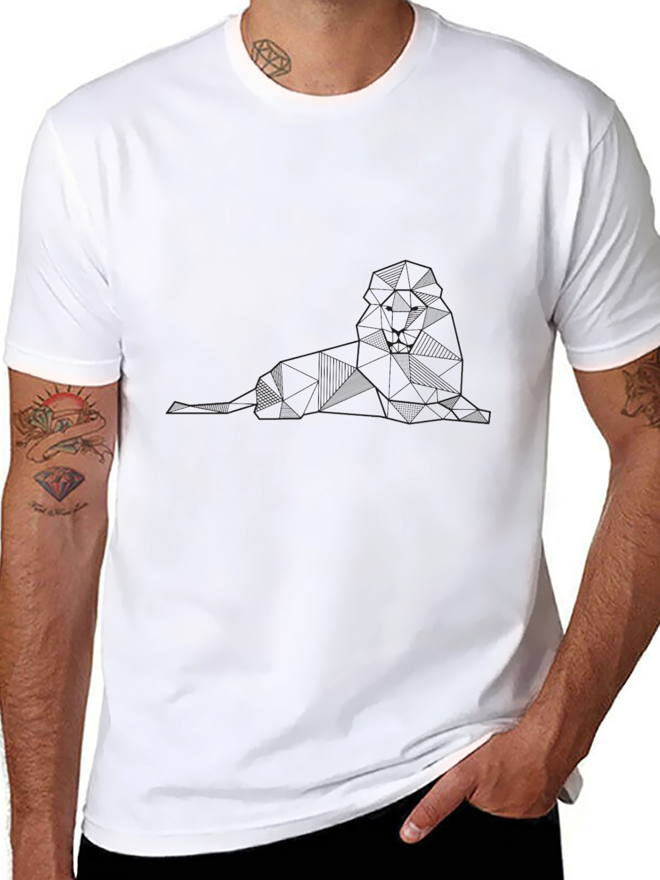 Geometric Lion Graphic Tee - Stylish Black T-Shirt