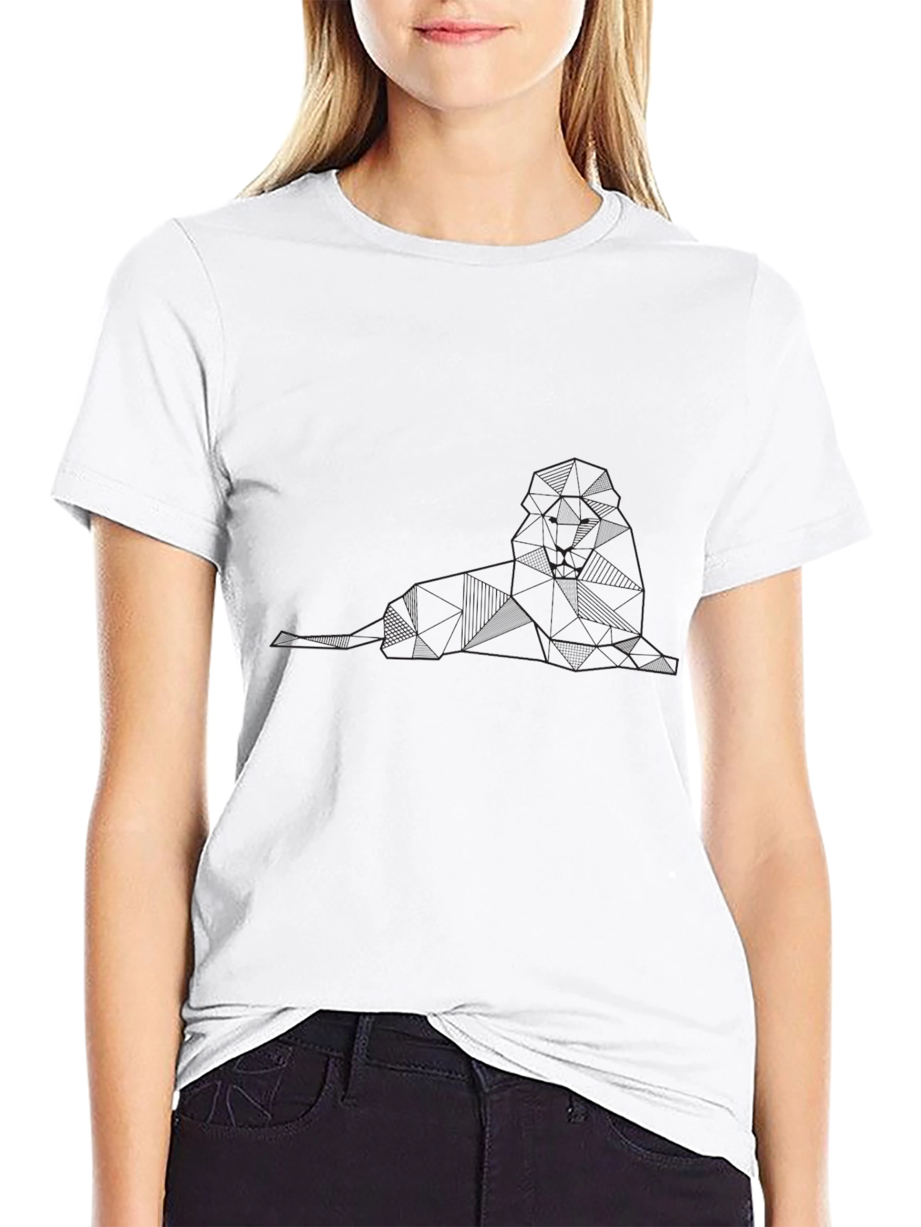 Geometric Lion Graphic Tee - Stylish Black T-Shirt