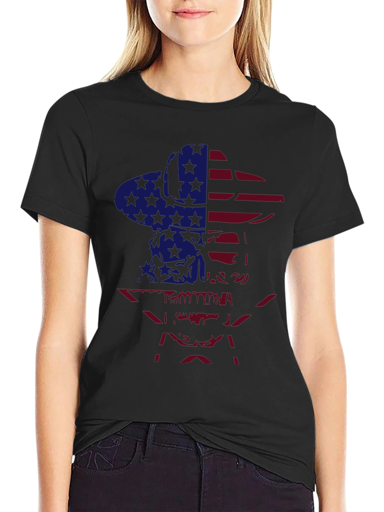 American Flag Cowboy Skull Graphic T-Shirt