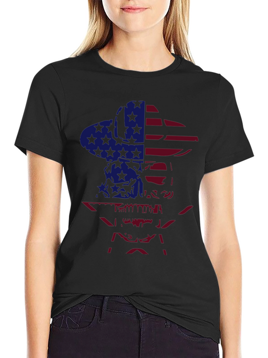 American Flag Cowboy Skull Graphic T-Shirt