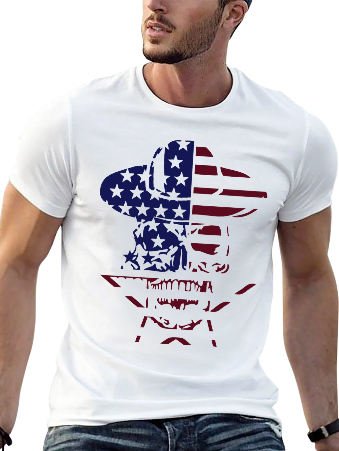 American Flag Cowboy Skull Graphic T-Shirt