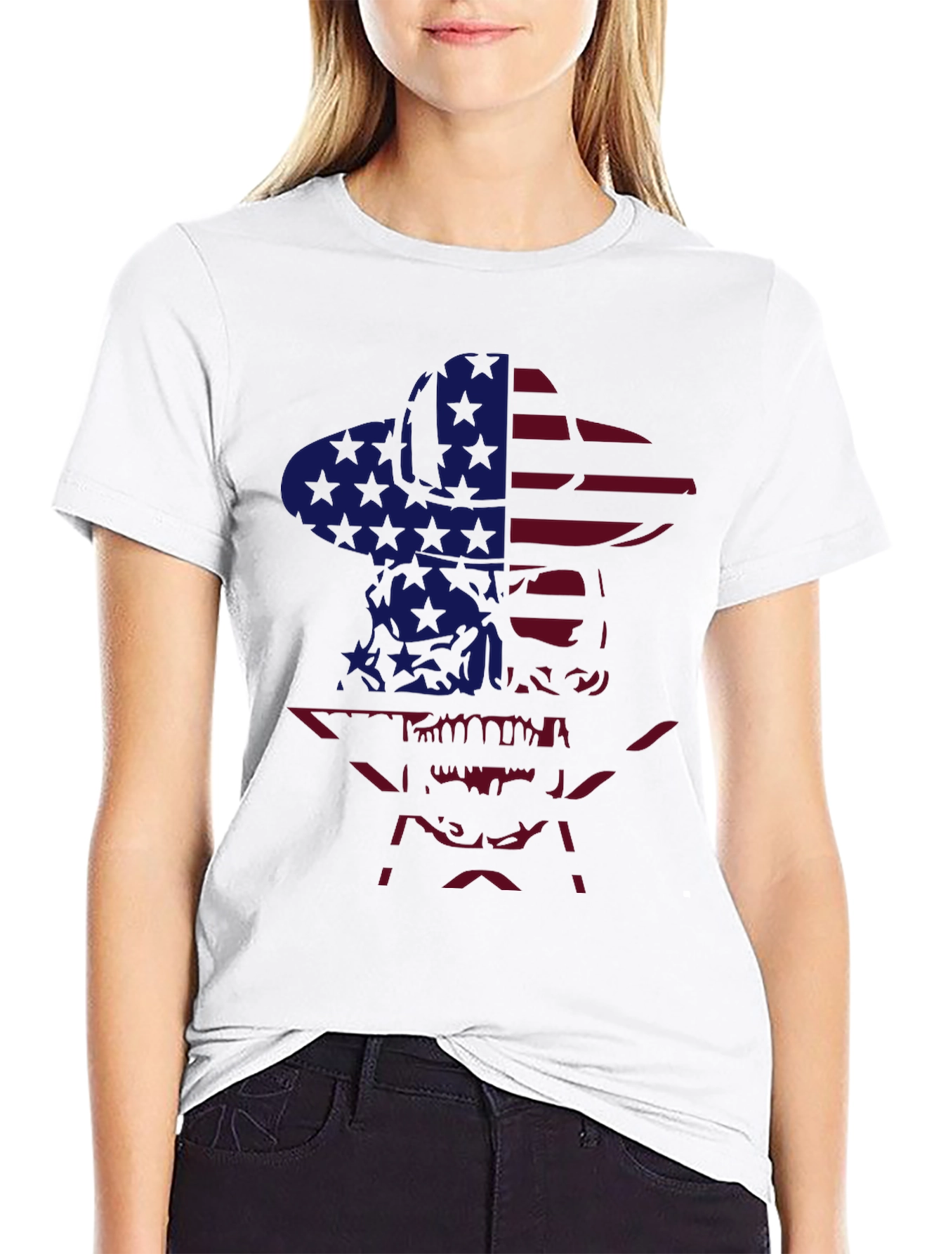 American Flag Cowboy Skull Graphic T-Shirt