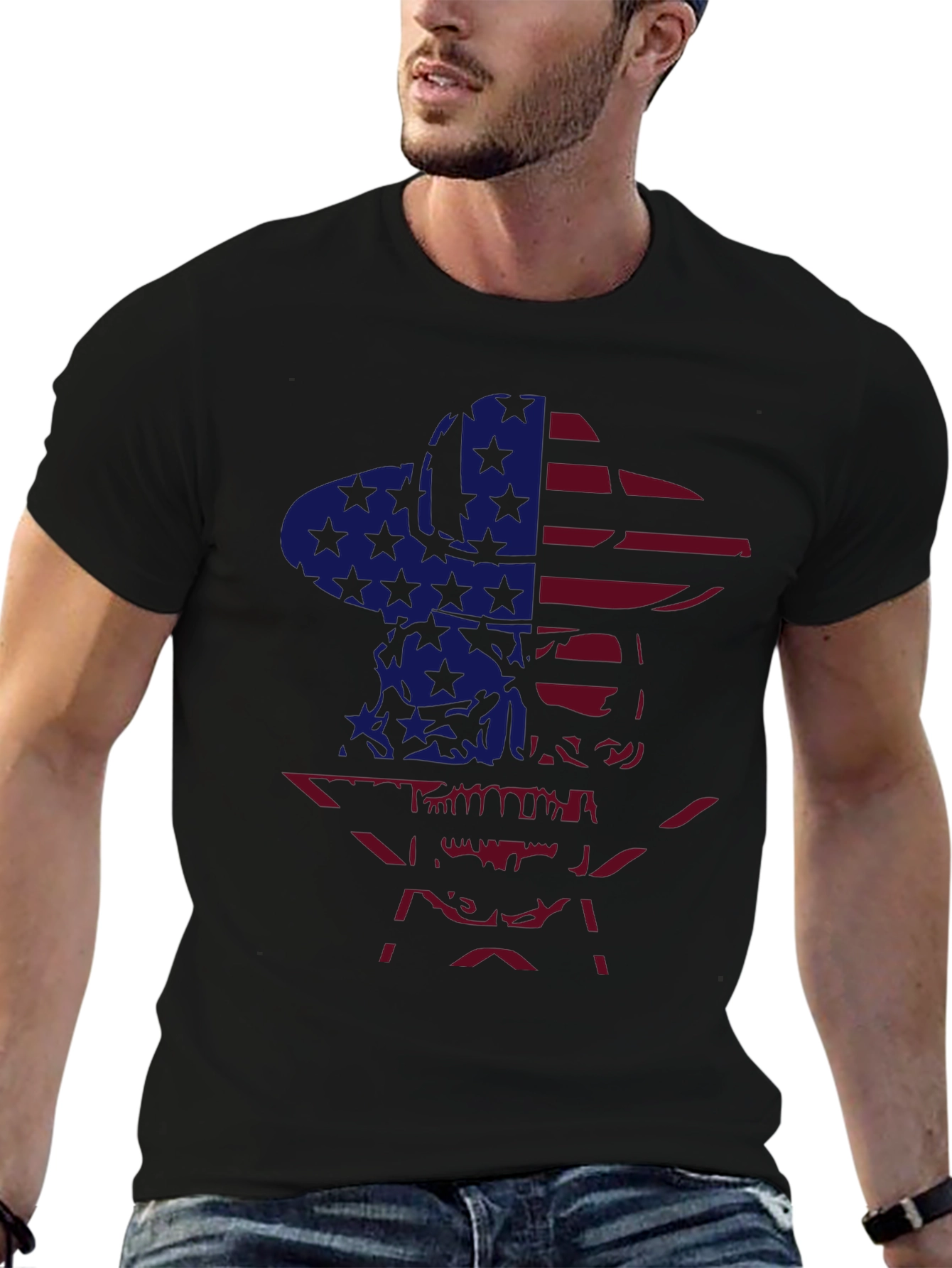 American Flag Cowboy Skull Graphic T-Shirt