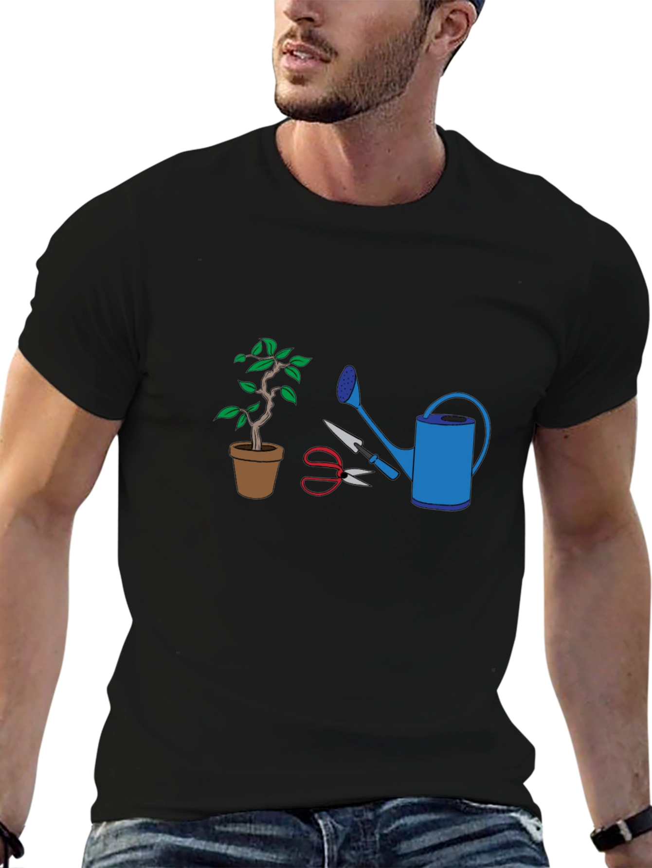 Gardening T-Shirt - Potted Plant & Tools Graphic Tee