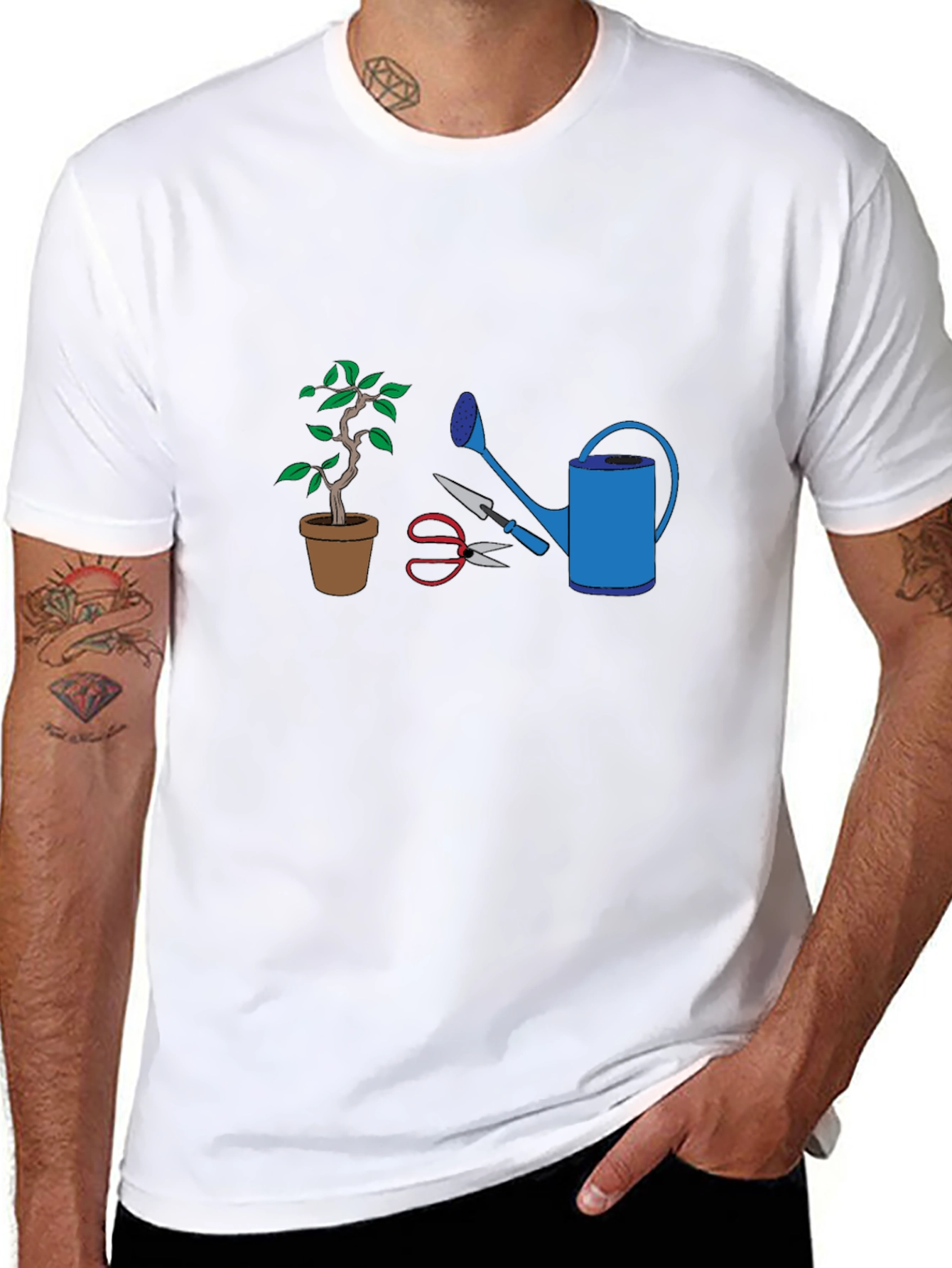 Gardening T-Shirt - Potted Plant & Tools Graphic Tee
