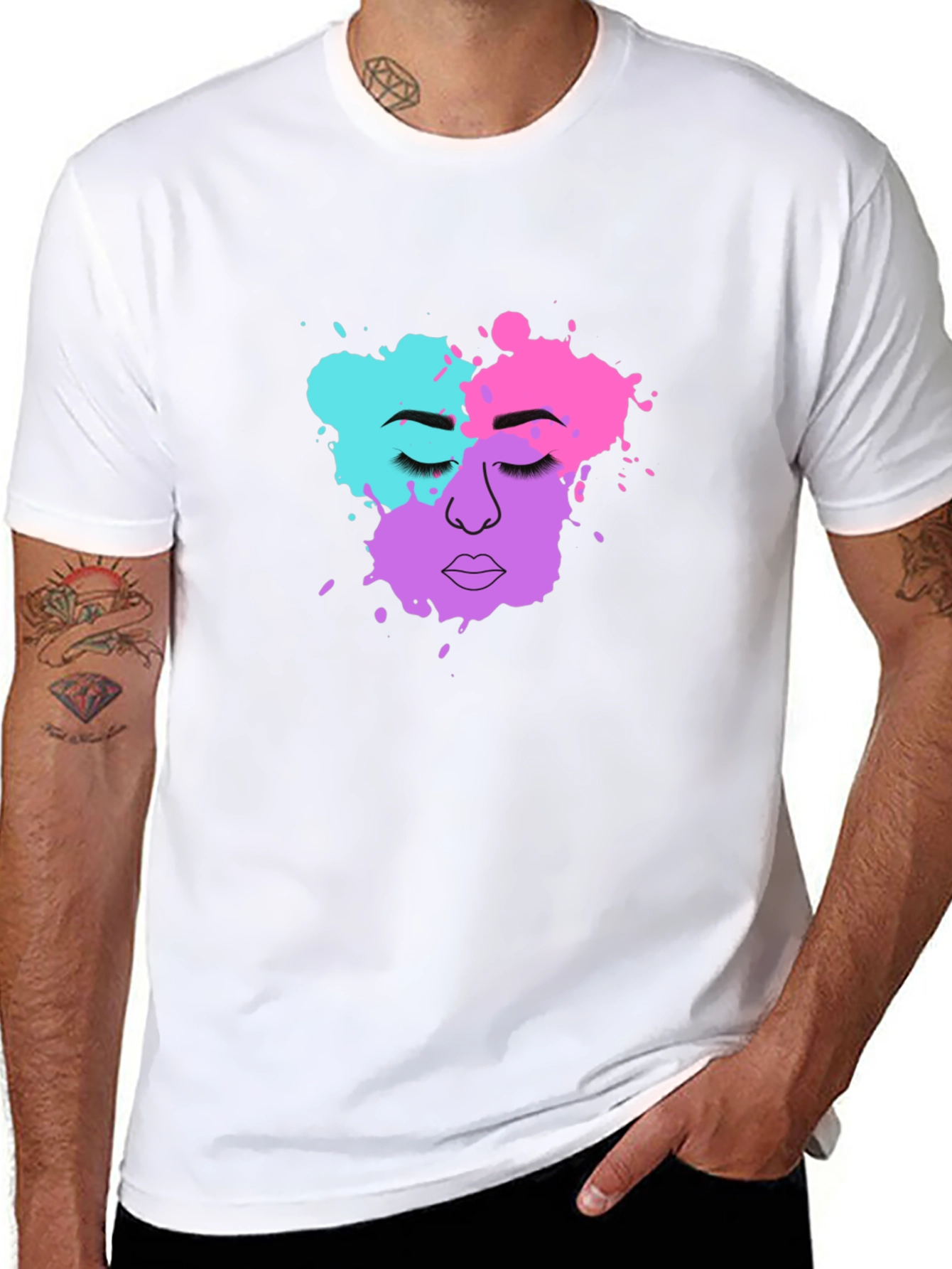 Abstract Face Graphic T-Shirt - Stylish Crew Neck Tee