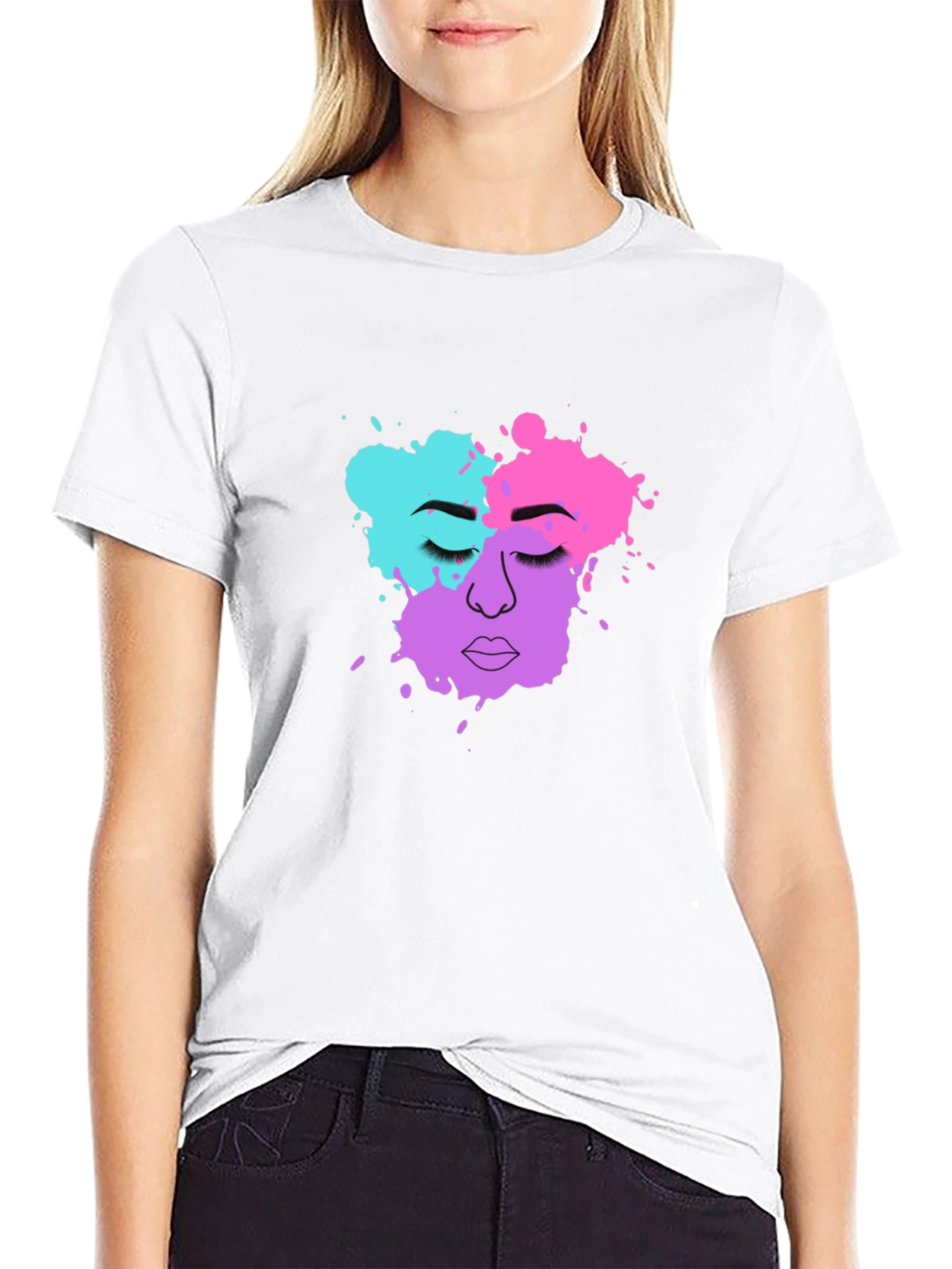 Abstract Face Graphic T-Shirt - Stylish Crew Neck Tee