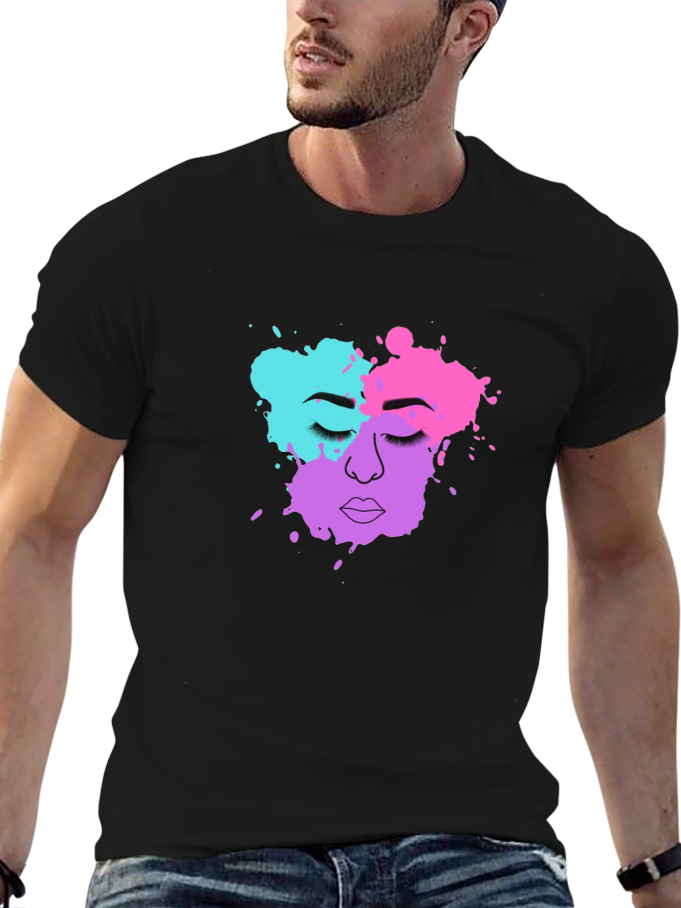 Abstract Face Graphic T-Shirt - Stylish Crew Neck Tee