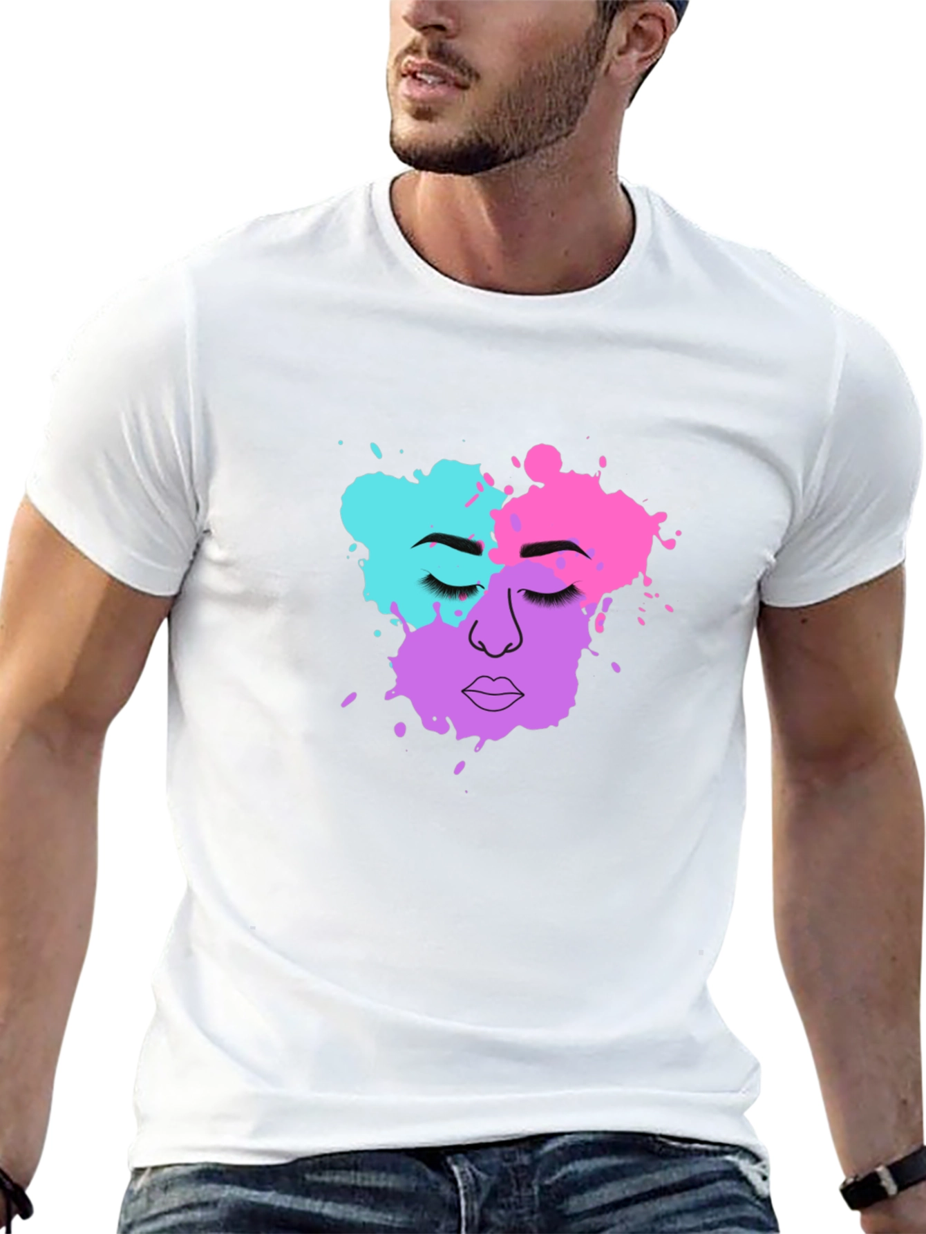 Abstract Face Graphic T-Shirt - Stylish Crew Neck Tee