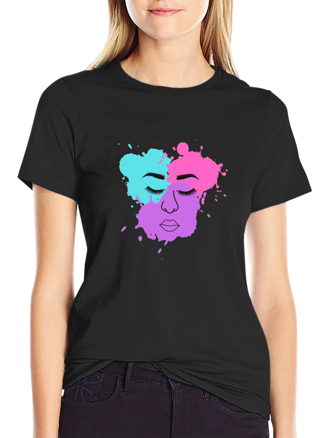 Abstract Face Graphic T-Shirt - Stylish Crew Neck Tee