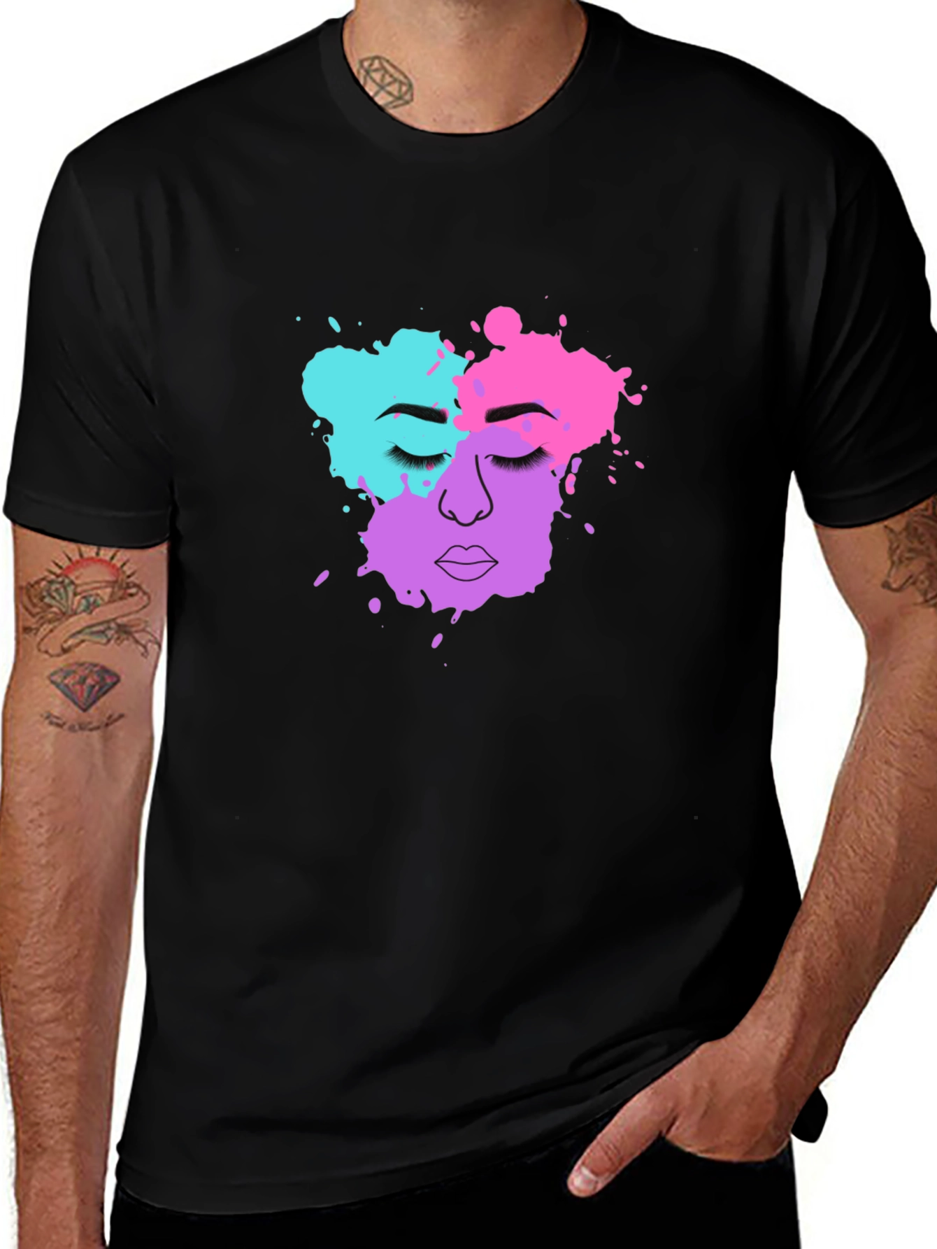 Abstract Face Graphic T-Shirt - Stylish Crew Neck Tee