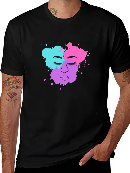 Abstract Face Graphic T-Shirt - Stylish Crew Neck Tee