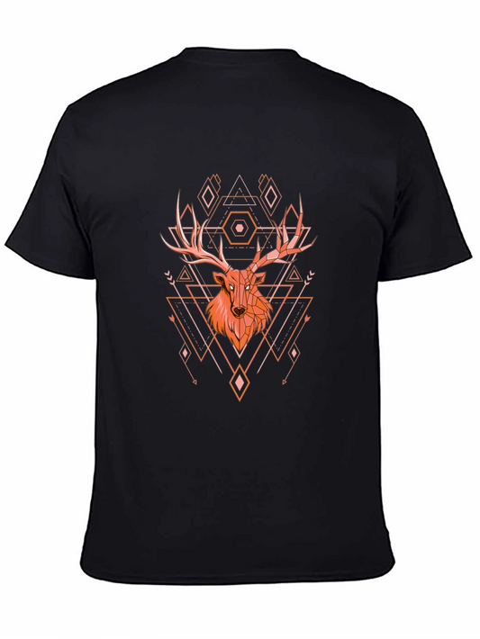 Geometric Deer Graphic Tee - Black
