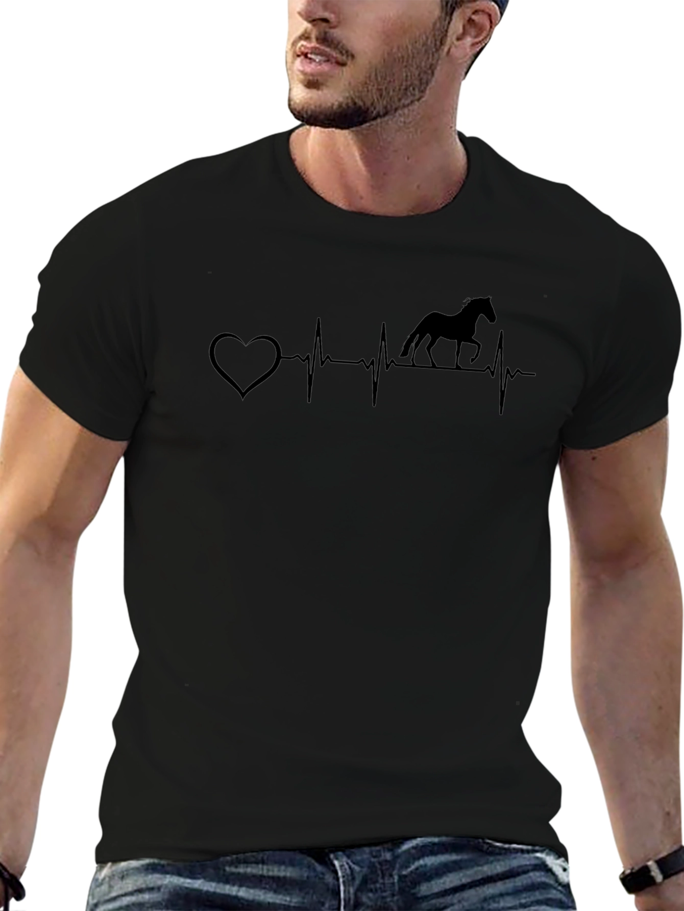 Heartbeat Horse Silhouette Black T-Shirt