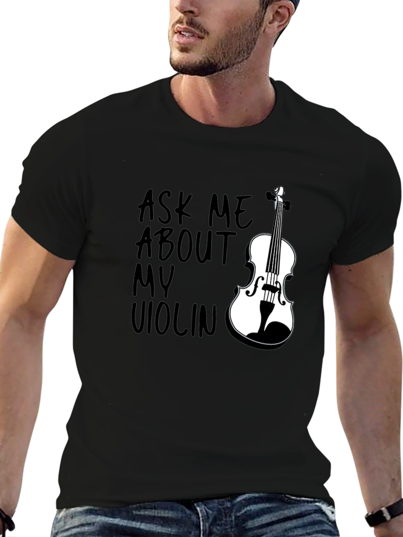 Ask Me About My Violin Graphic Tee - Black