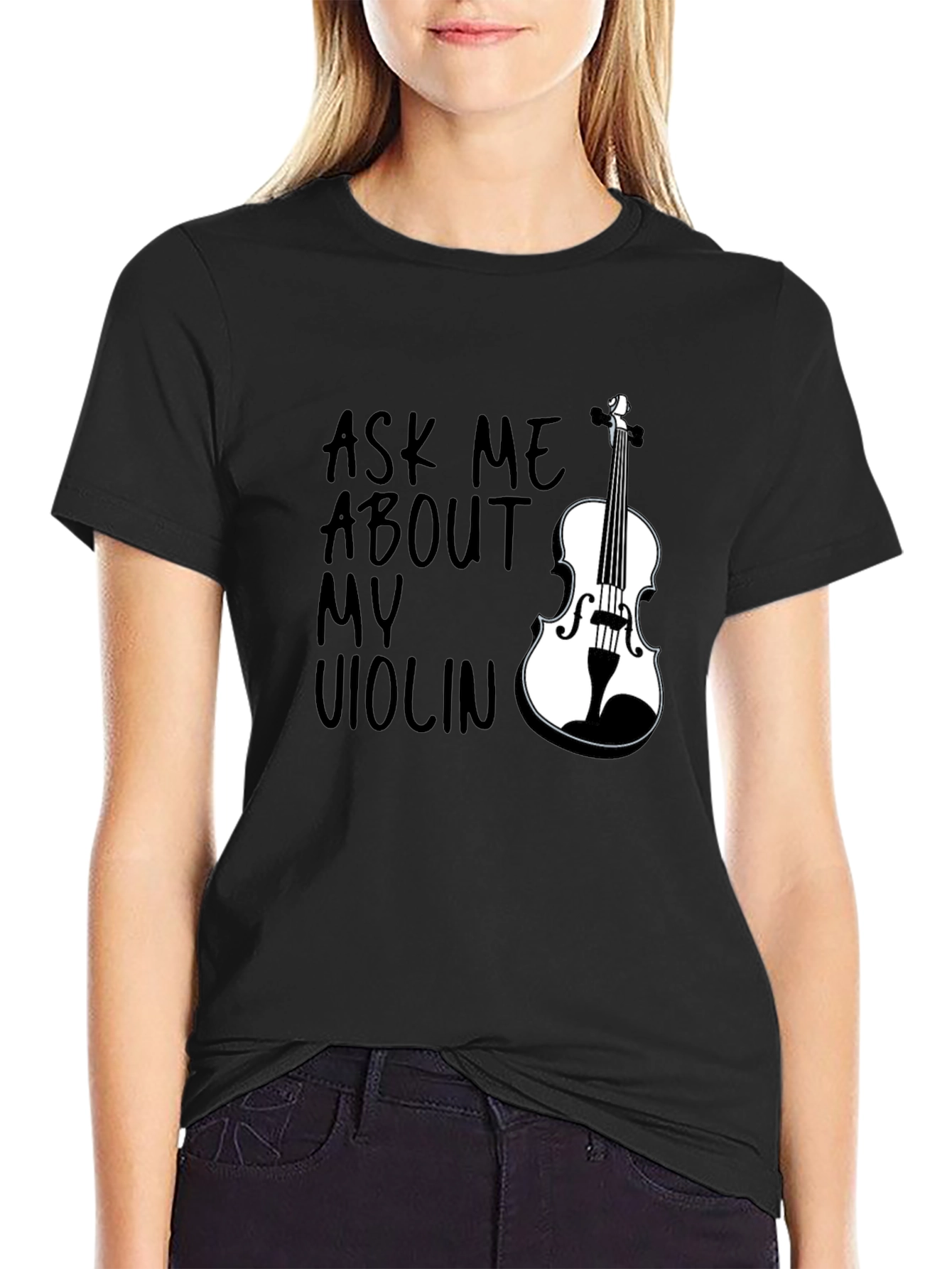 Ask Me About My Violin Graphic Tee - Black