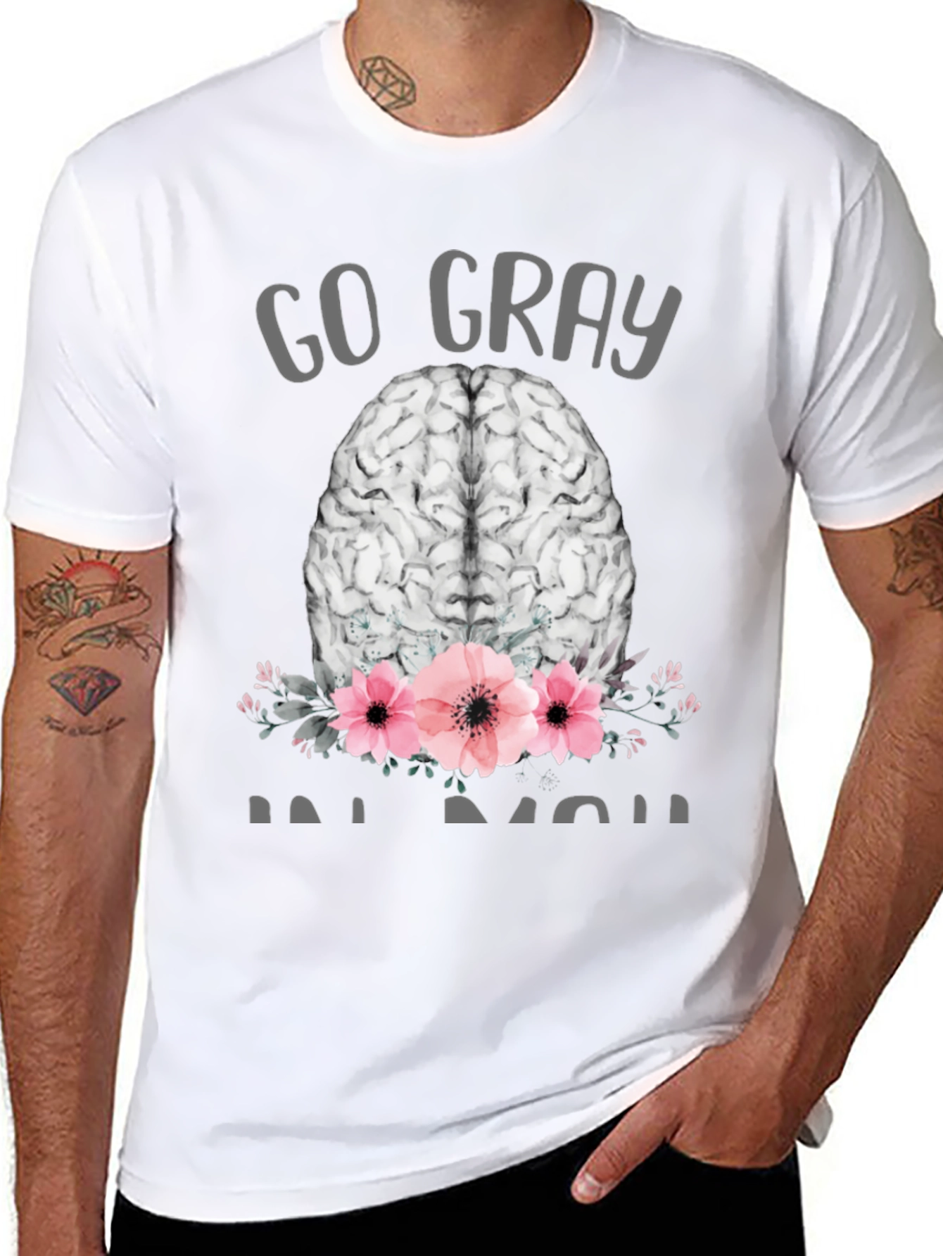Go Gray Brain Tee - Floral Neuroscience T-Shirt